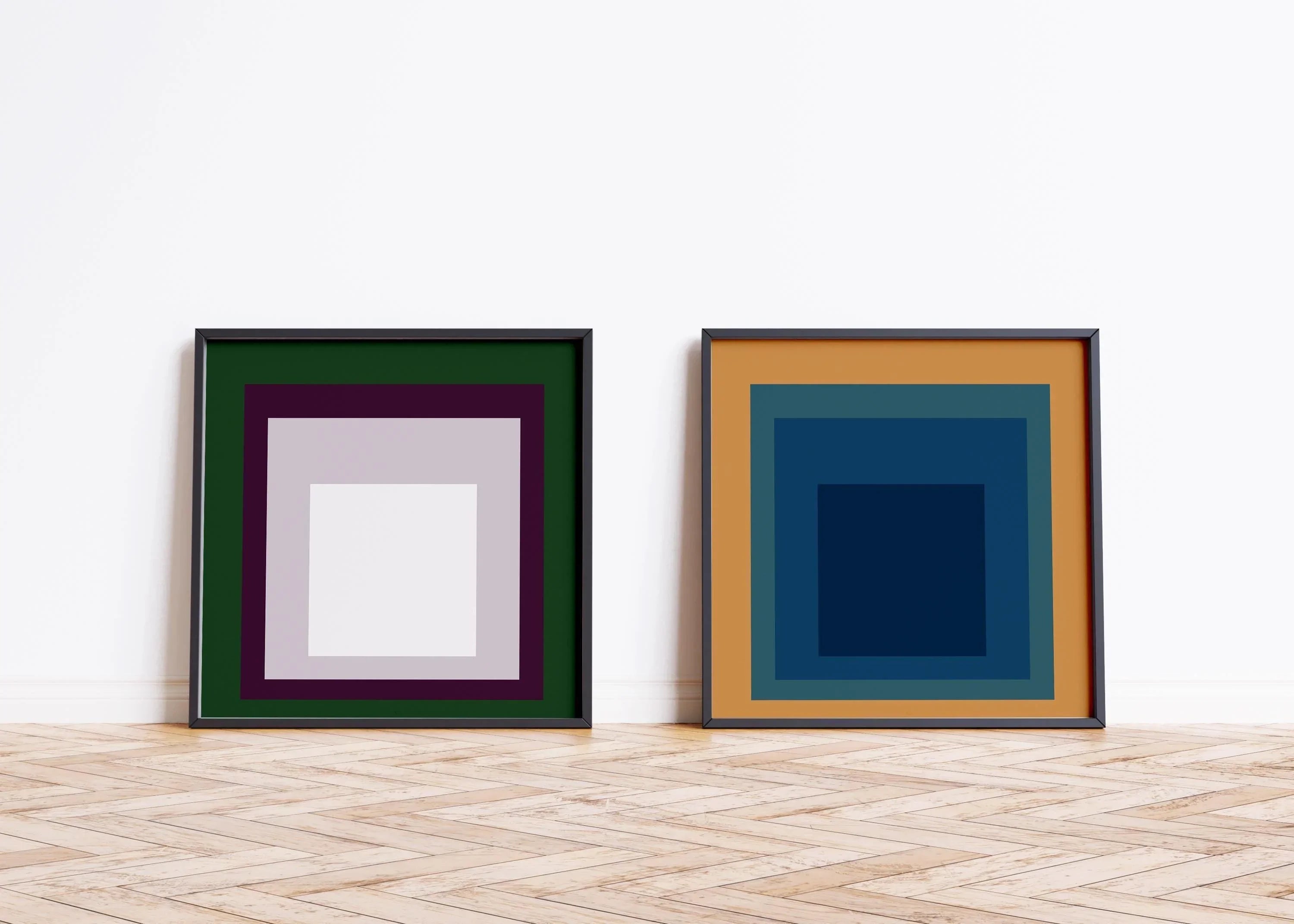 After Josef Albers STATEMENT DUO - Temple and Oasis | | Vintage Mid - century Art Homage to the Square available framed 1x1 - 9ArtPrints