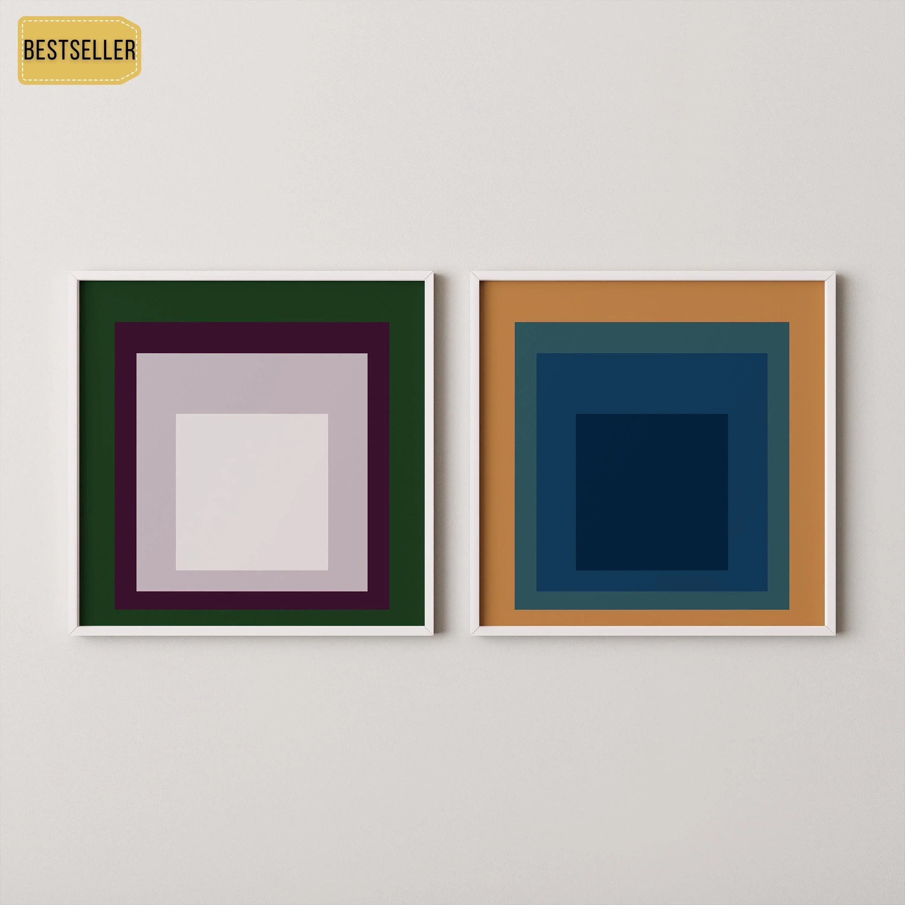 After Josef Albers STATEMENT DUO - Temple and Oasis | | Vintage Mid - century Art Homage to the Square available framed 1x1 - 9ArtPrints