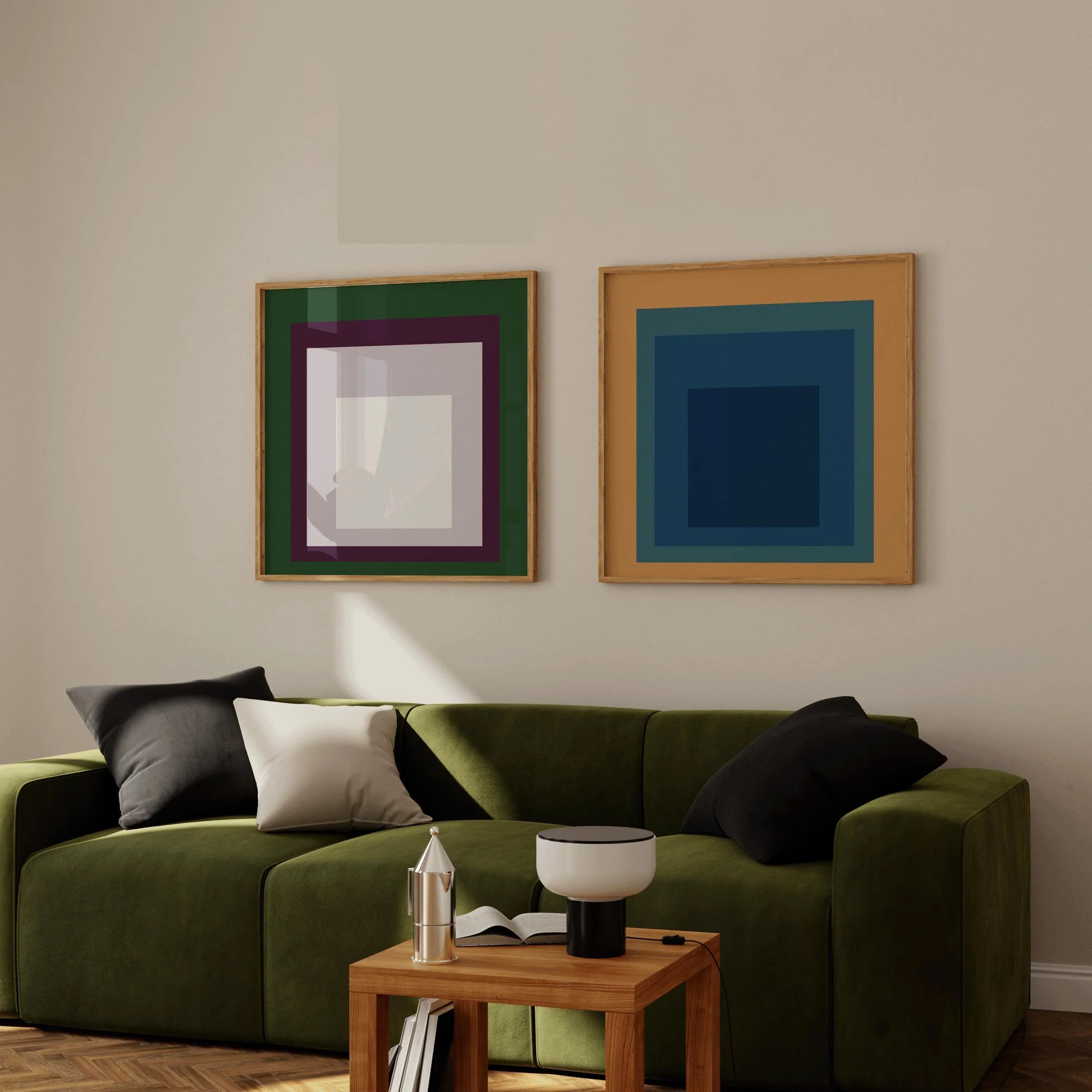 After Josef Albers STATEMENT DUO - Temple and Oasis | | Vintage Mid - century Art Homage to the Square available framed 1x1 - 9ArtPrints