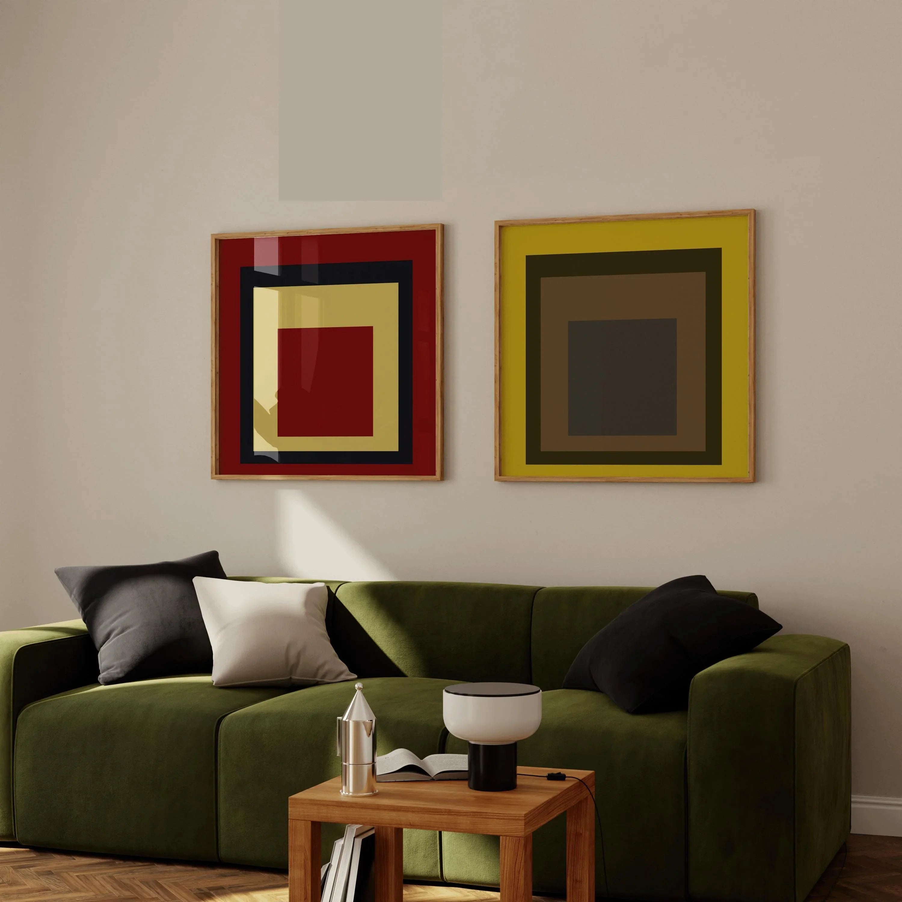 After Josef Albers STATEMENT DUO Uber Alles & Harvest | | Vintage Mid - century Art Homage to the Square available framed 1x1 - 9ArtPrints