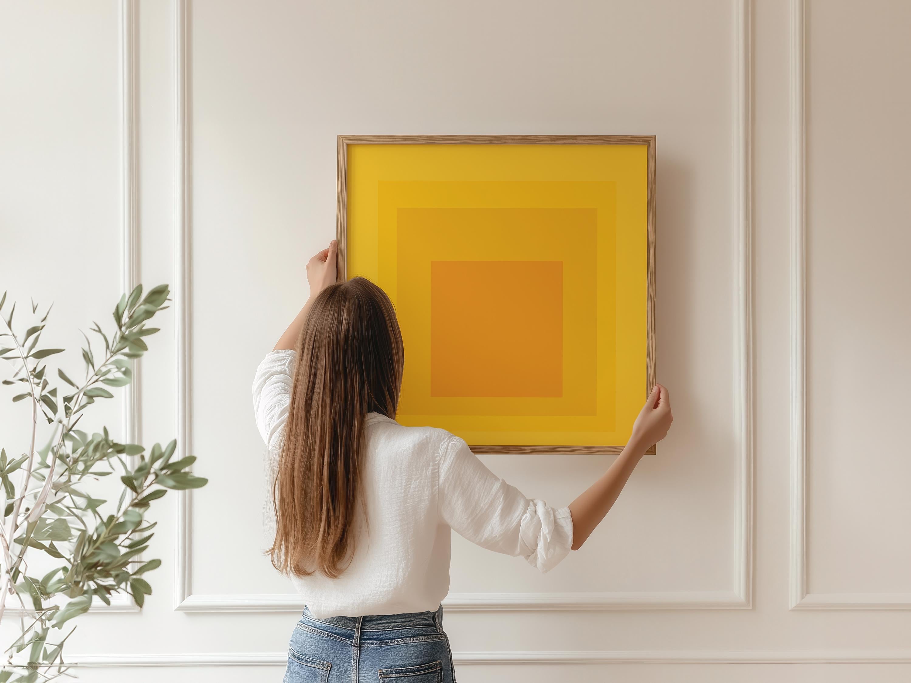 After Josef Albers - Taos (Homage to the Square) PRINT | Mid - century Modern Art Print in Yellow Orange (available framed) 1x1 - 9ArtPrints