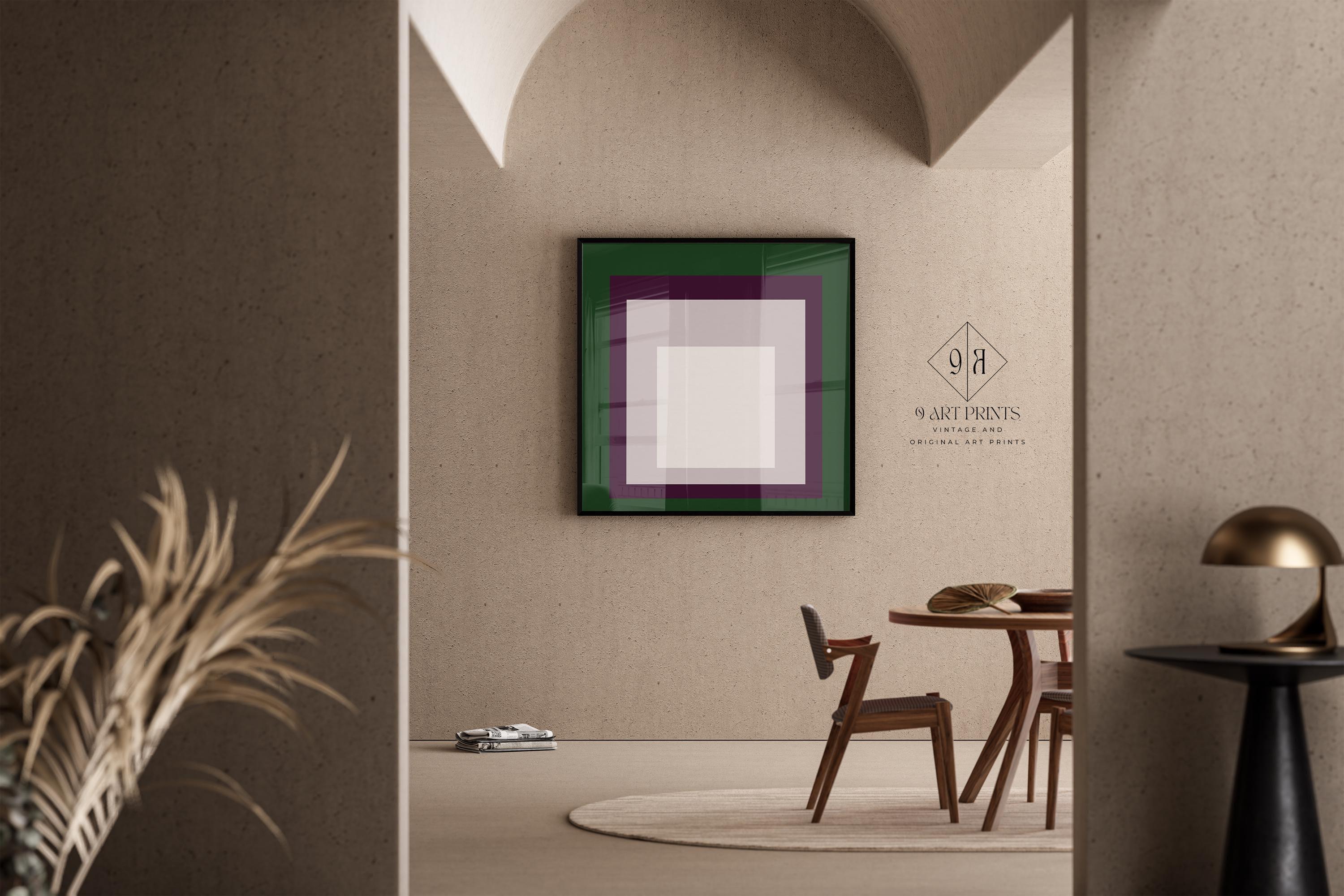 After Josef Albers - Temple (Homage to the Square) PRINT | Midcentury Modern Art Green Purple White available framed 1x1 - 9ArtPrints