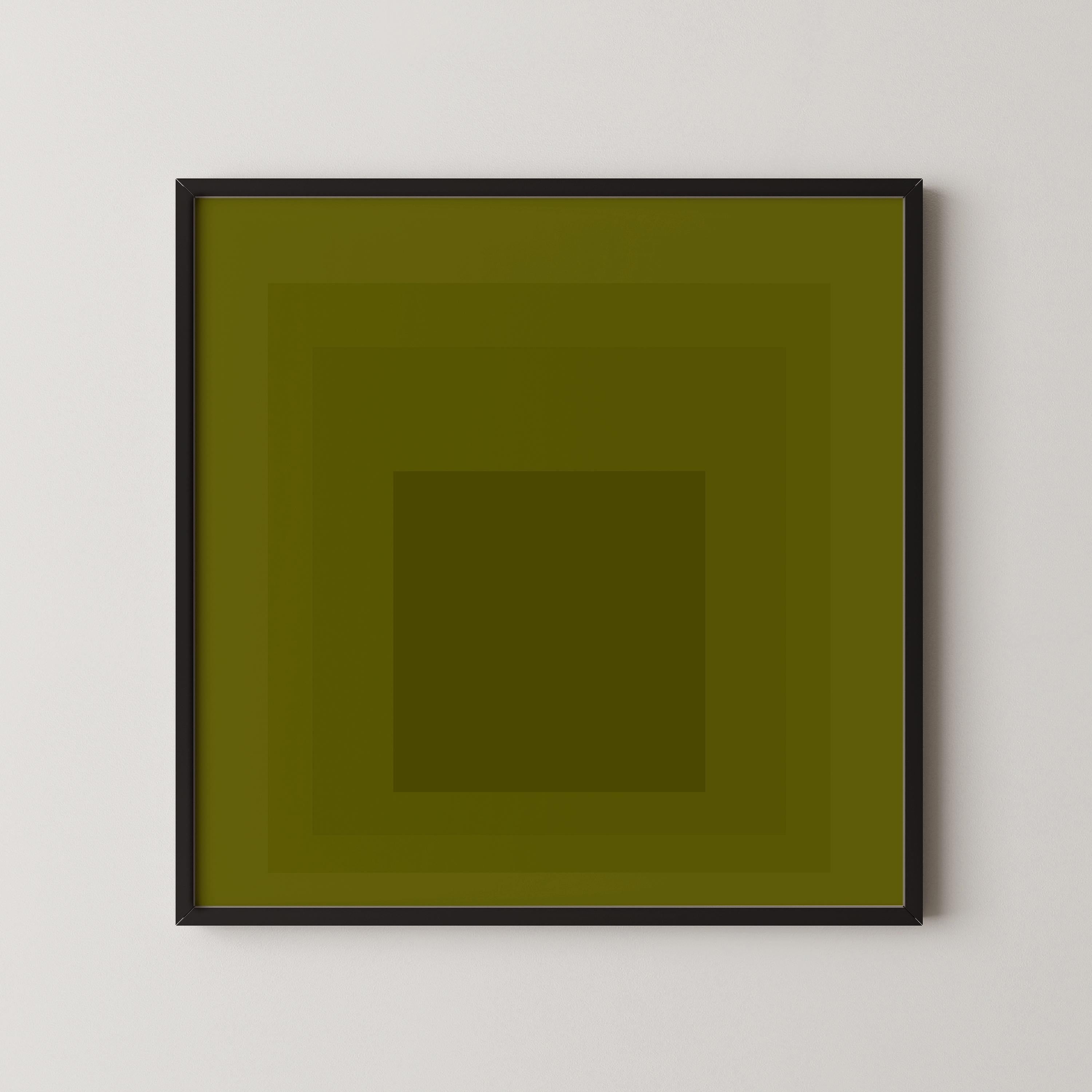 After Josef Albers - Zeytoun (Homage to the Square) PRINT | Mid - century Modern Art Print in Olive Green available framed 1x1 - 9ArtPrints