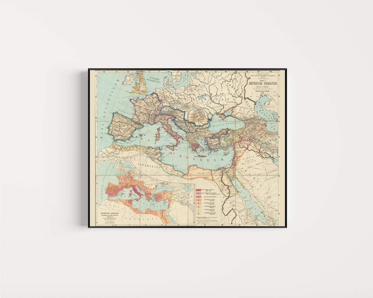 Framed art print of Imperium Romanum (Tabulae Maximae) by Albert van Kampen, in a slim black frame on a plain white wall