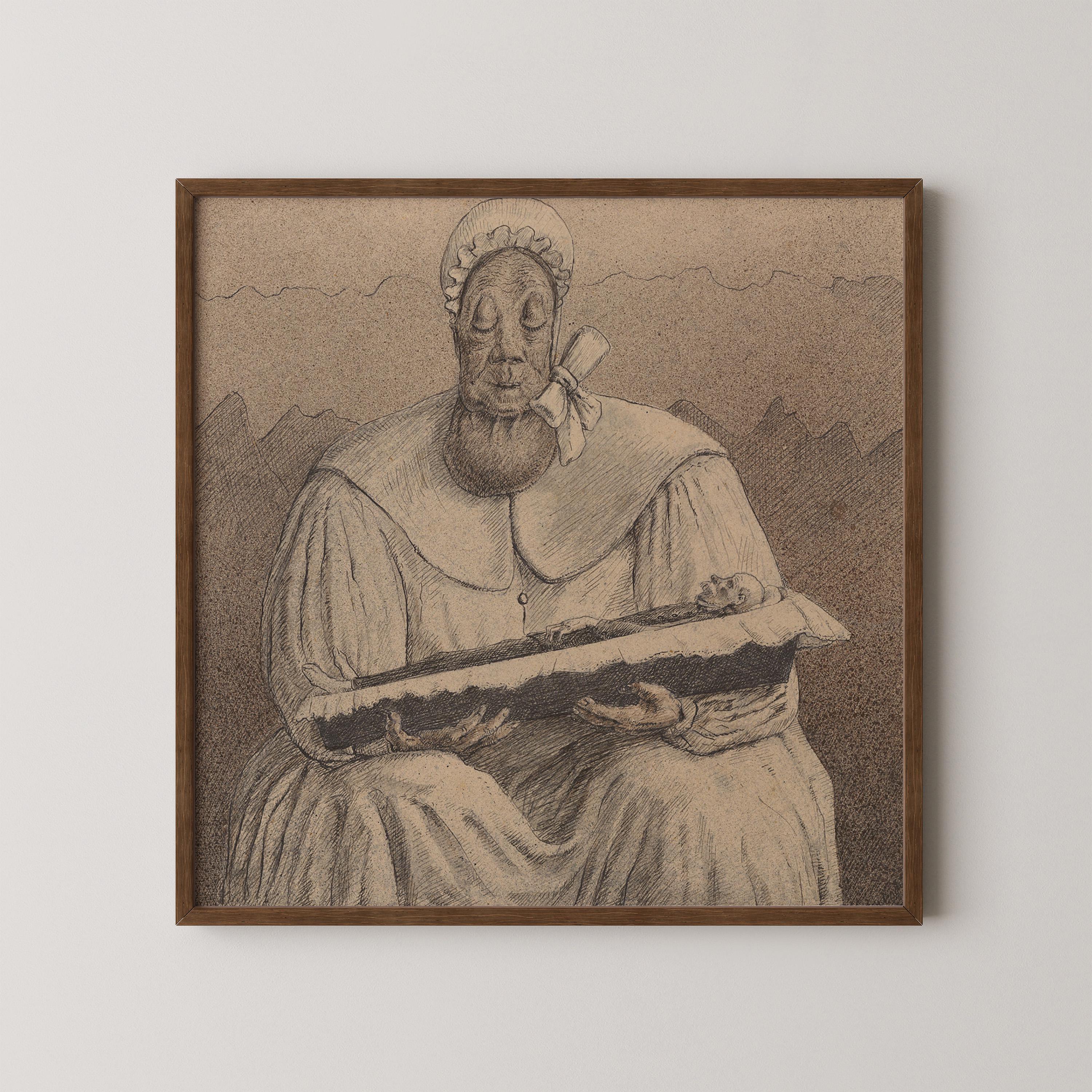 Alfred Kubin - The Last Wet Nurse | Famous Surreal Symbolist Monochrome Sketch Art (available handframed or unframed) 1x1 - 9ArtPrints