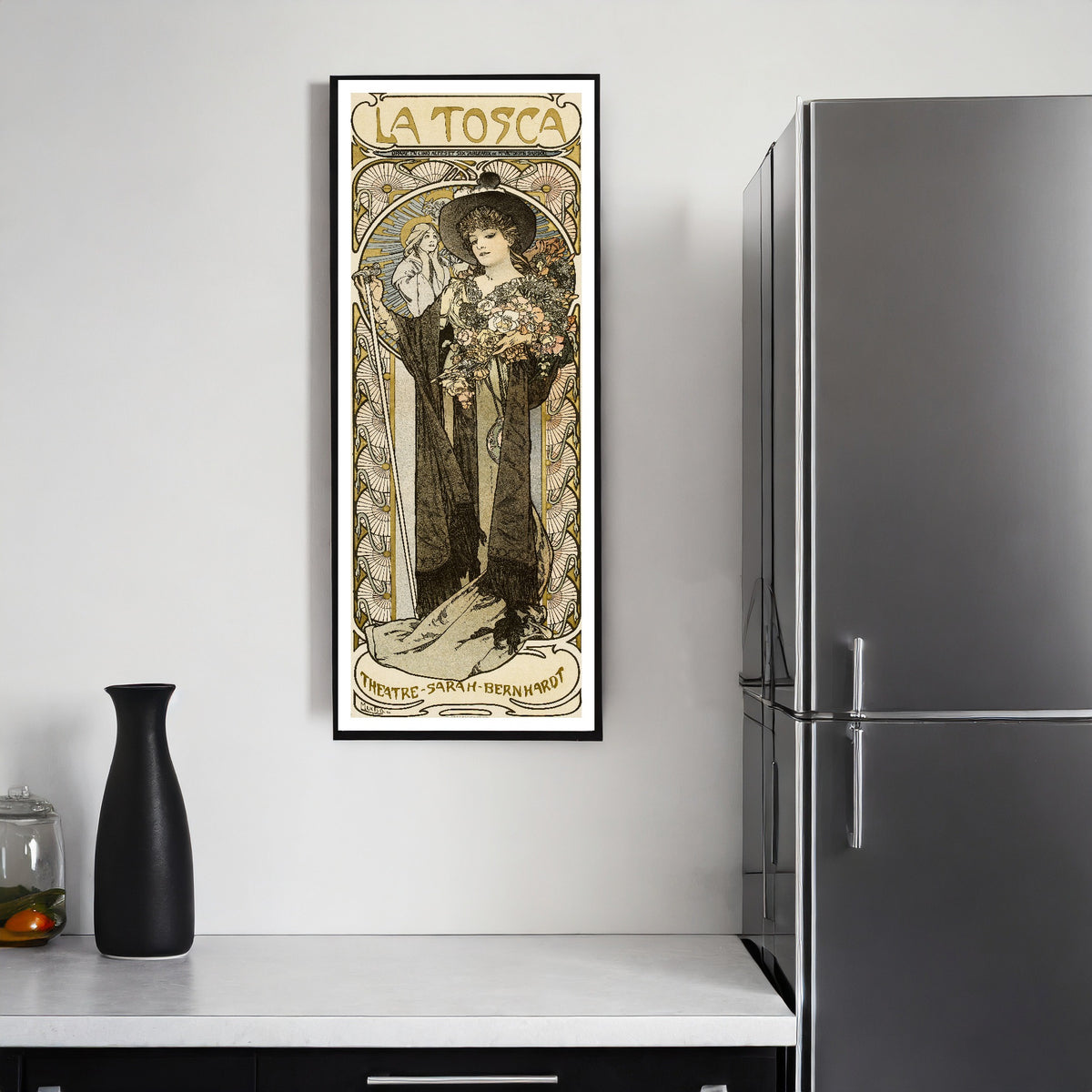 La Tosca by Alphonse Mucha — framed on a kitchen wall