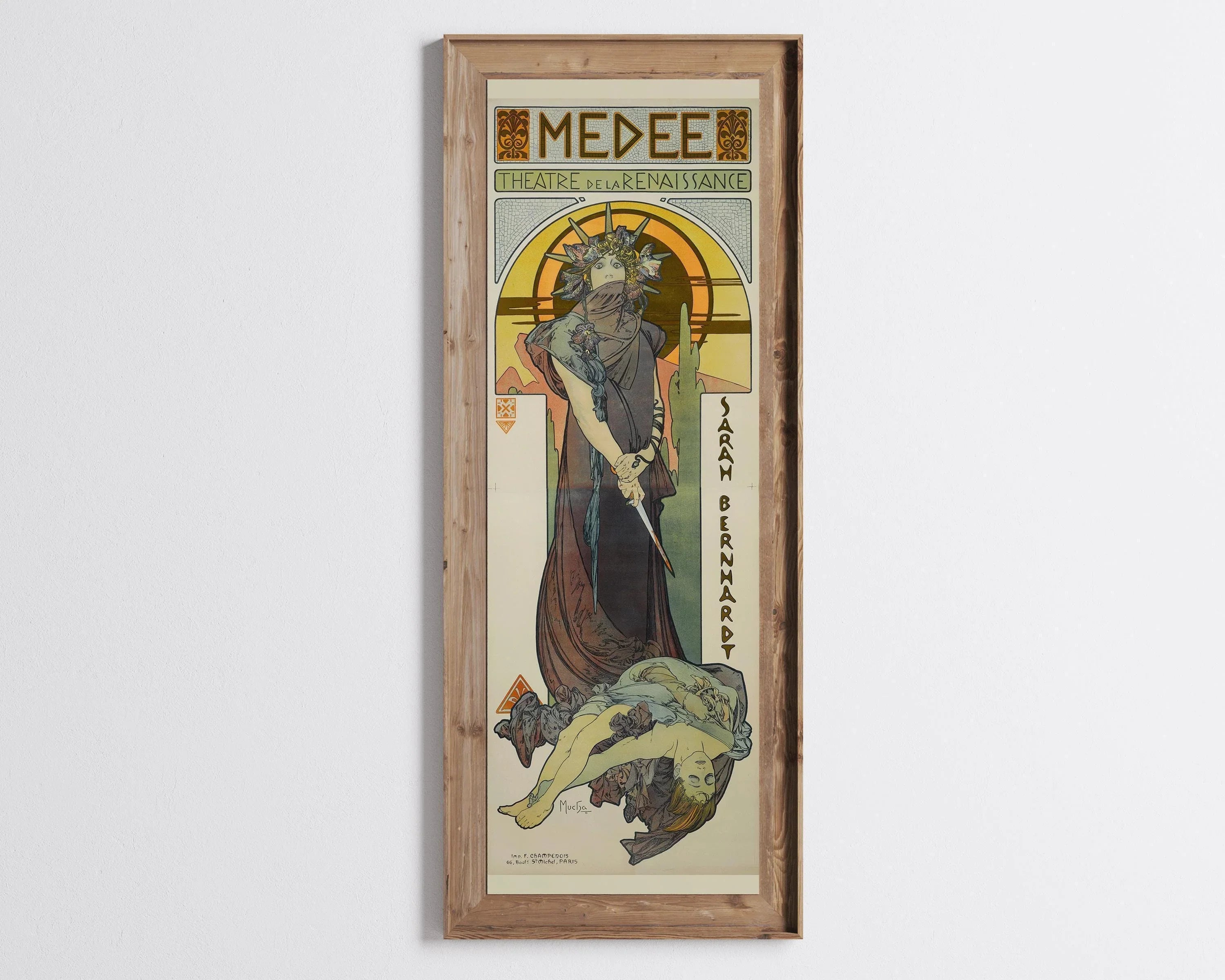 Alphonse Mucha - Medee | Our Stunning Bestseller | Vintage Theatre Poster Tall Frame | Green & Brown (available handframed or unframed) 3x1 - 9ArtPrints