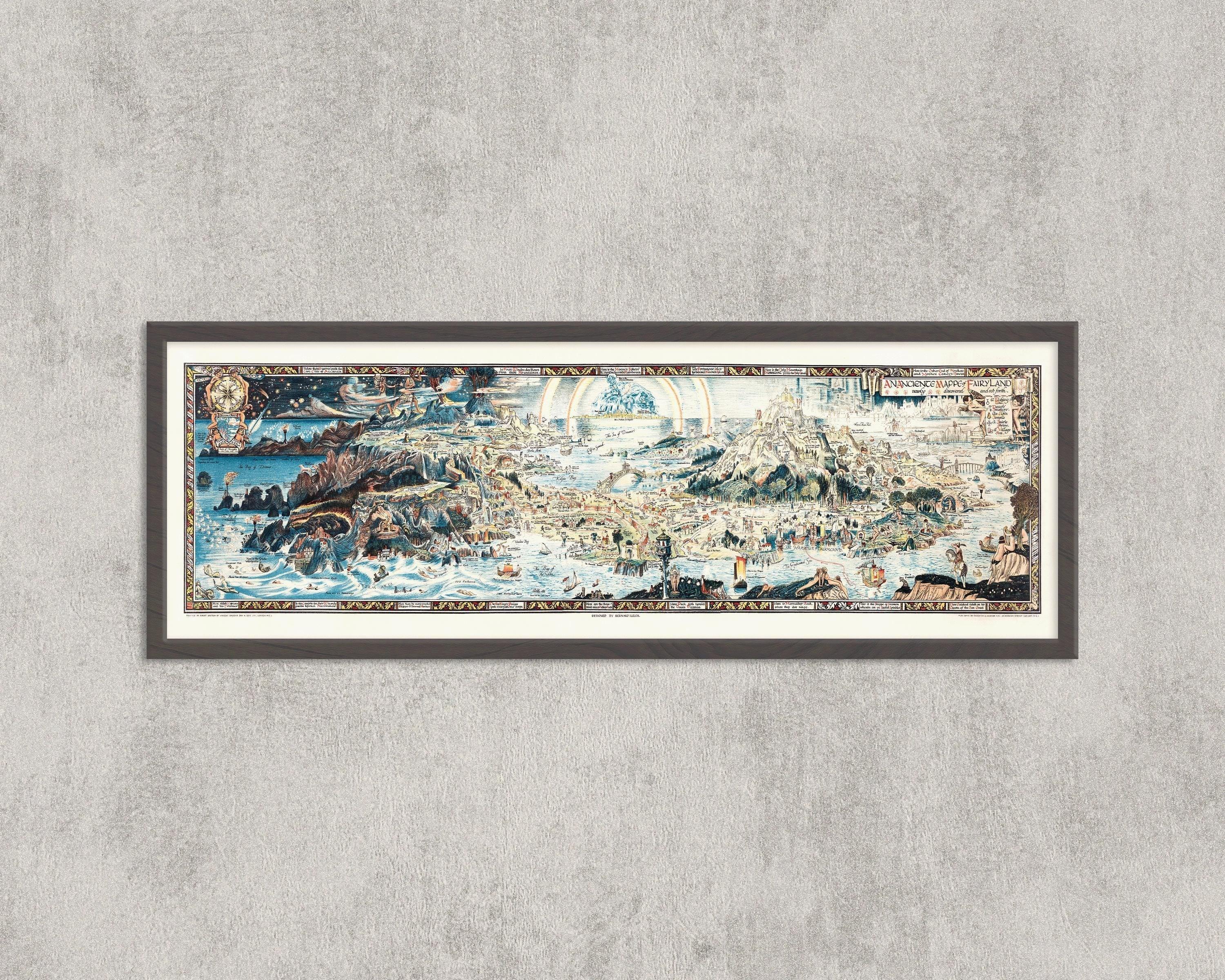 An Ancient Map of Fairyland | An Astonishingly Detailed Vintage Fairytale Map in Wide format | Kid's Room available framed or unframed 3x1 - 9ArtPrints