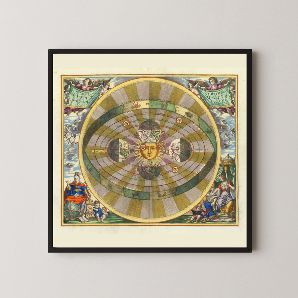 Andreas Cellarius — A Scenographic View of the Copernican System (Plate 5, Olive Colouring) | Celestial Map Print - 9ArtPrints