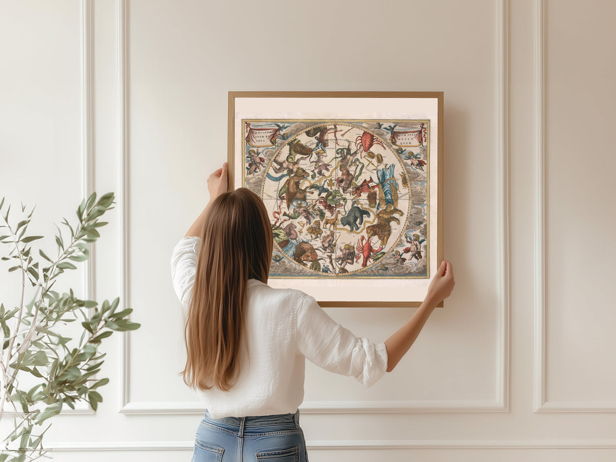 Andreas Cellarius — The Ancient Northern Starry Hemisphere (Plate 24, Rose Colouring) | Celestial Map Print - 9ArtPrints