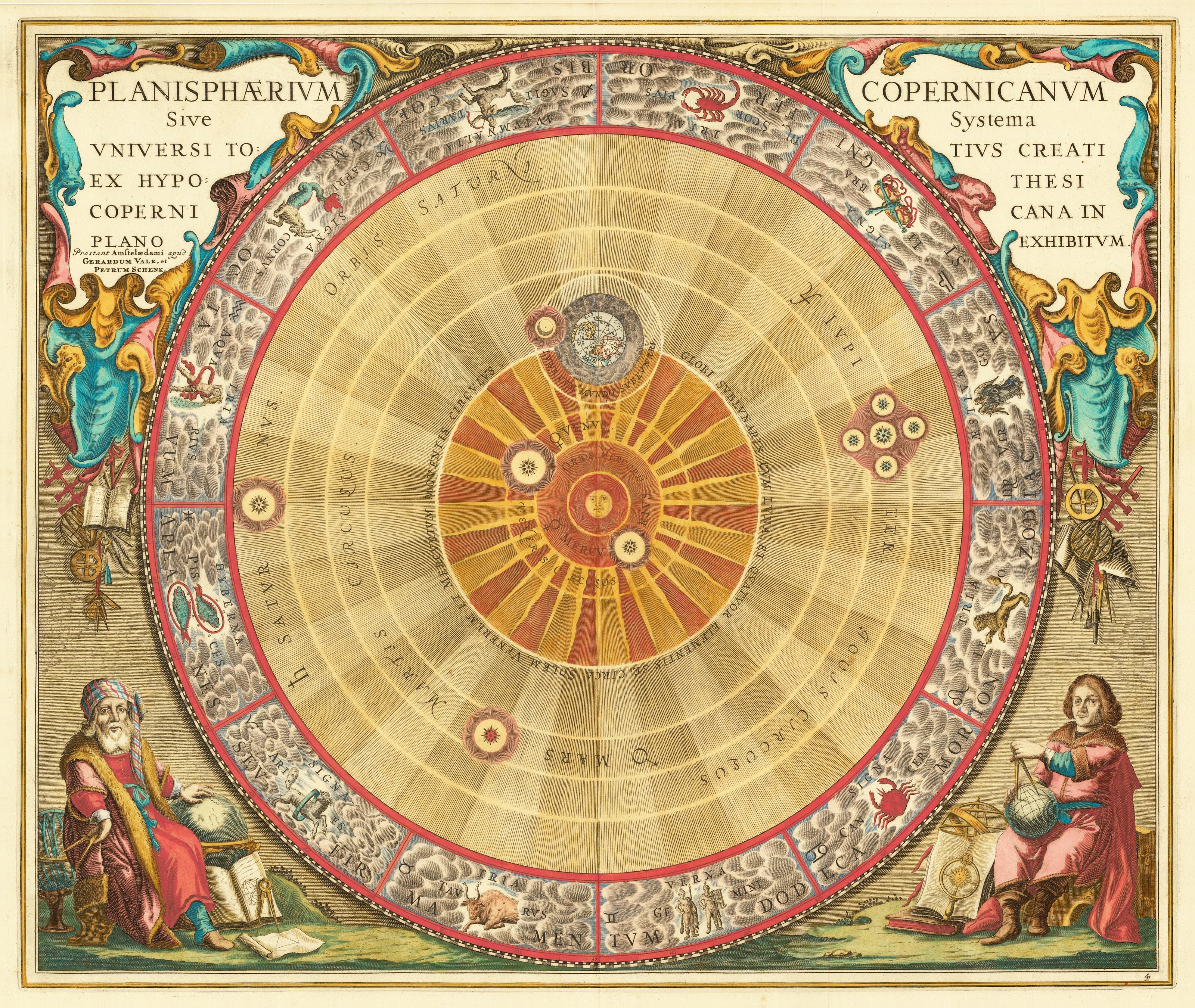 Andreas Cellarius — The Copernican Planisphere (Plate 4, Teal Colouring) | Celestial Map Print - 9ArtPrints