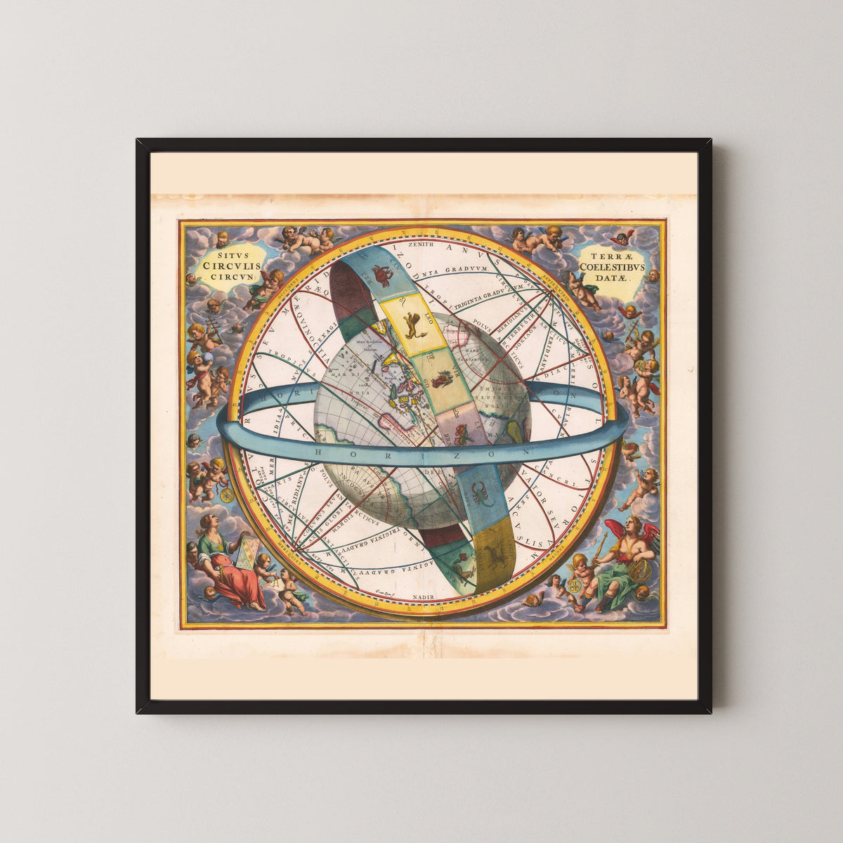 Andreas Cellarius — The Earth Encircled by the Celestial Circles (Plate 7) | Celestial Map Print - 9ArtPrints