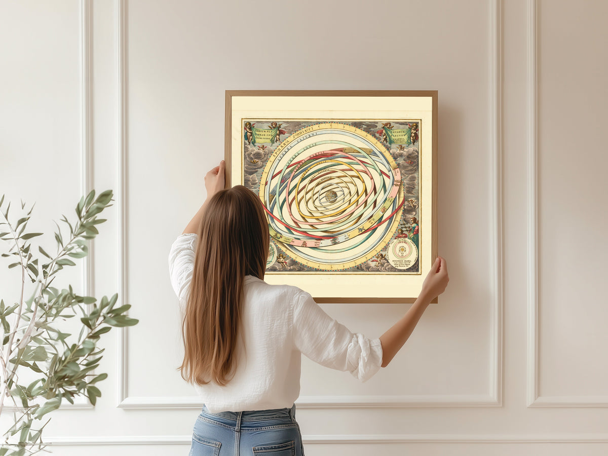 Andreas Cellarius — The Orbits of the Planets Encircling the Earth (Plate 3, Rose Colouring) | Celestial Map Print - 9ArtPrints