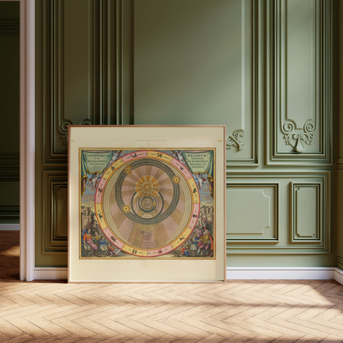Andreas Cellarius — The Tychonic Planisphere (Plate 6, Teal Colouring) | Celestial Map Print - 9ArtPrints