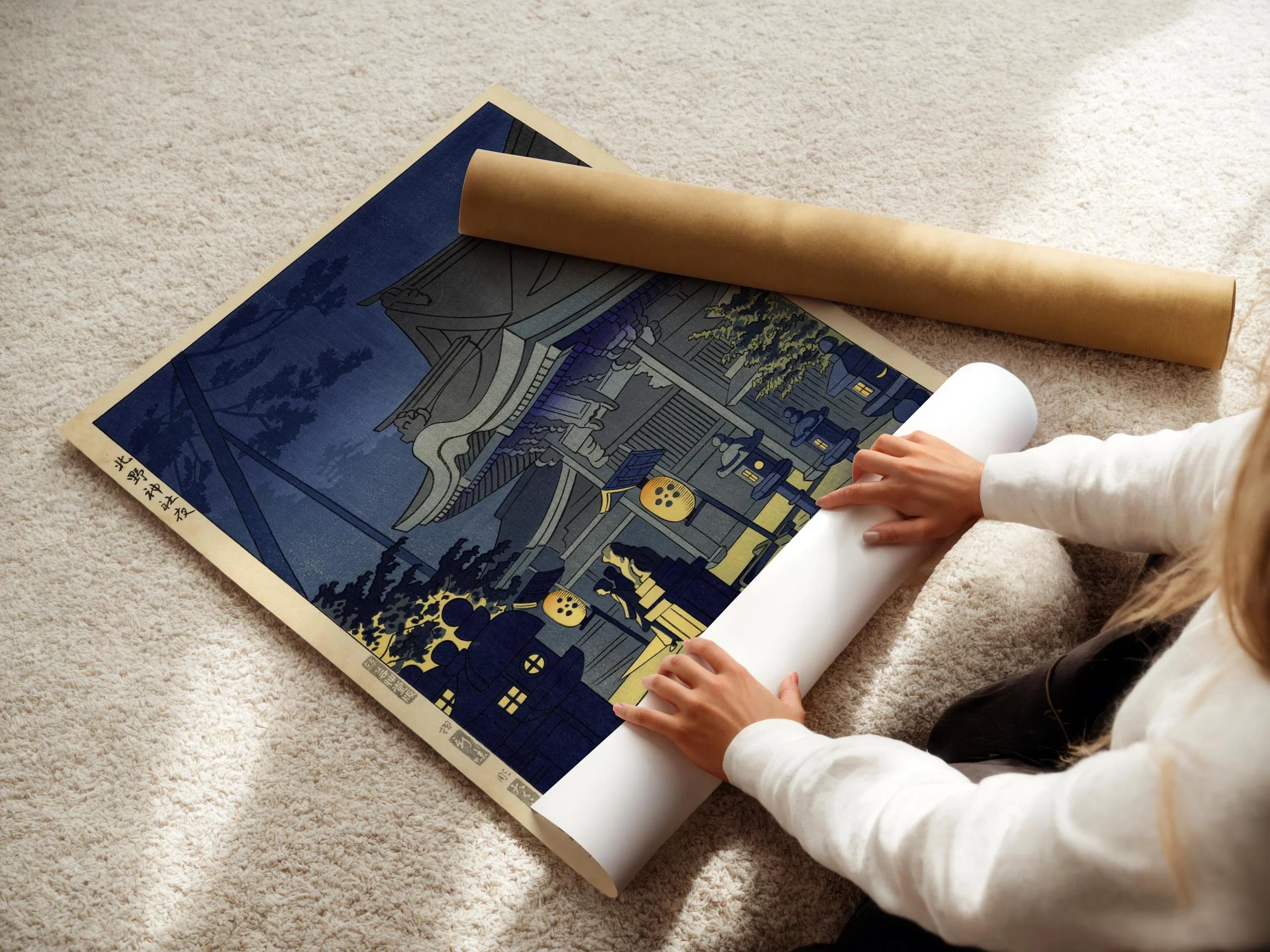 Asano Takeji - Night Scene at Kitano Shrine | PRINT | Vintage Japanese Woodblock Ukiyo - e Art