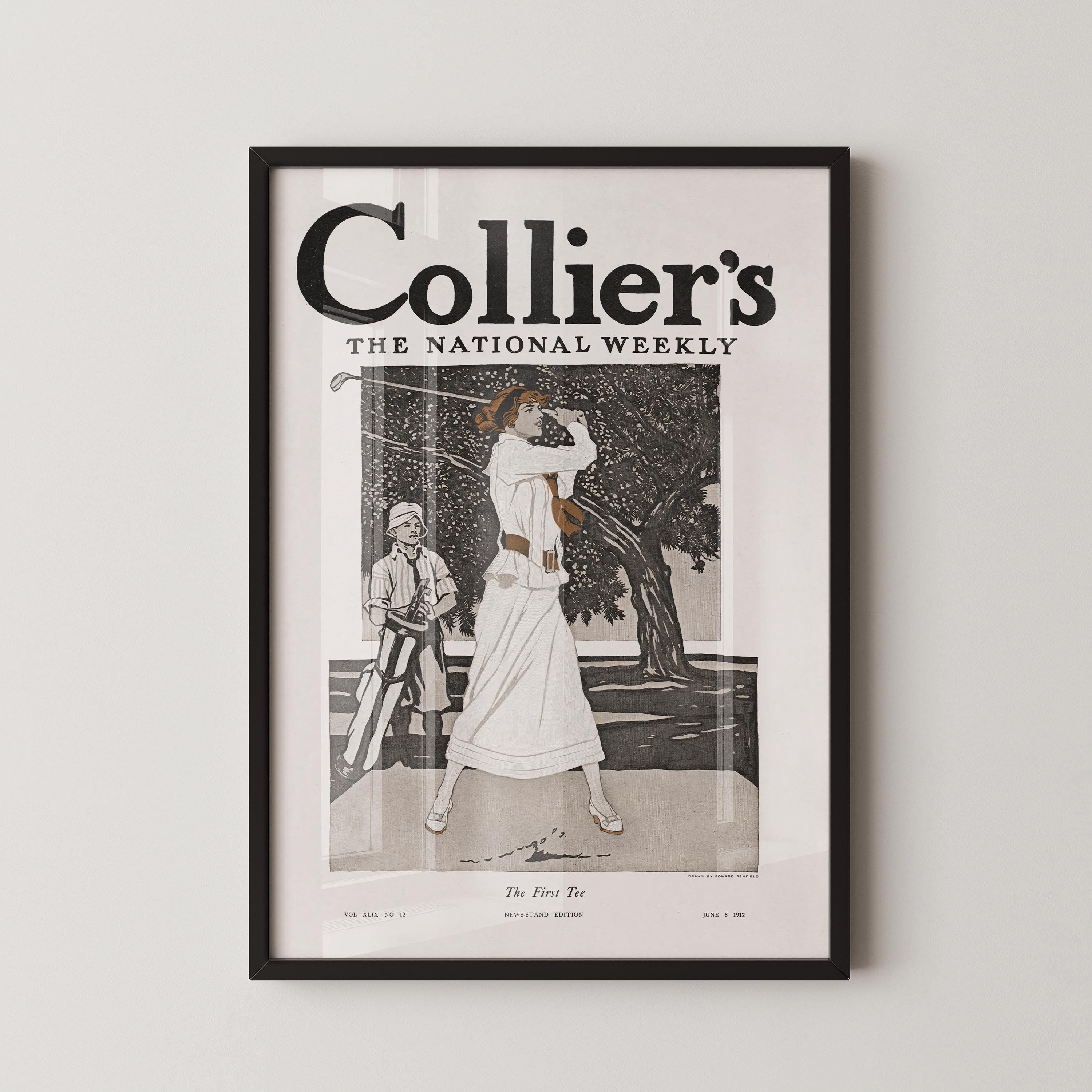 Badass Lady Golfer - Colliers June 1912 | Edward Penfield Vintage Magazine Cover (available handframed or unframed) - 9ArtPrints