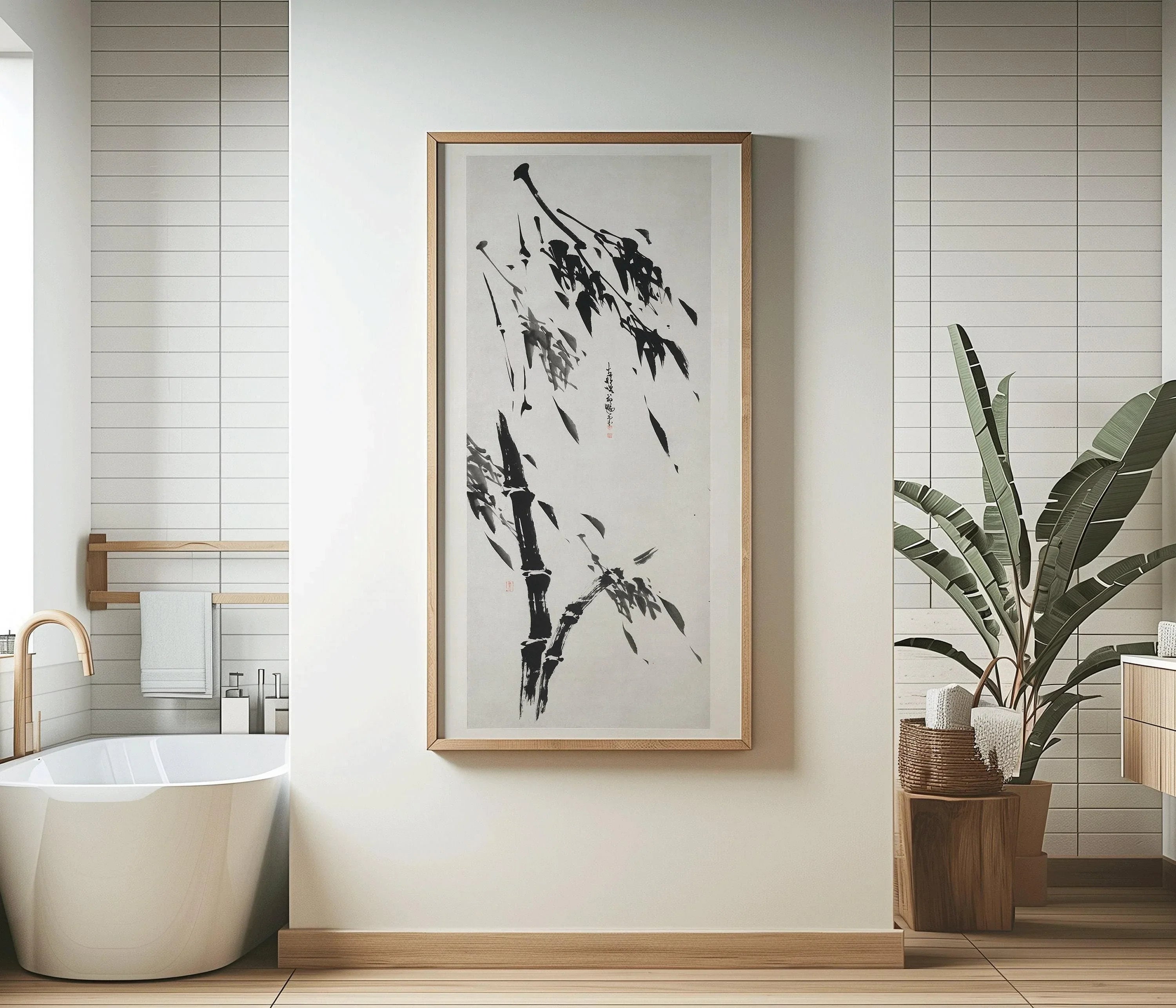 Bamboo in the Wind | PRINT | Vintage Asian Japanese Chinese Narrow Tall Vertical Art (available handframed or unframed) 2x1 - 9ArtPrints