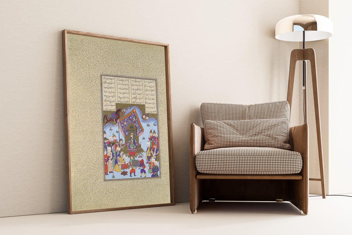 Bashdan Qara (attributed) — Shahnama of Shah Tahmasp: Afrasiyab on the Iranian Throne | Persian Miniature Art Print