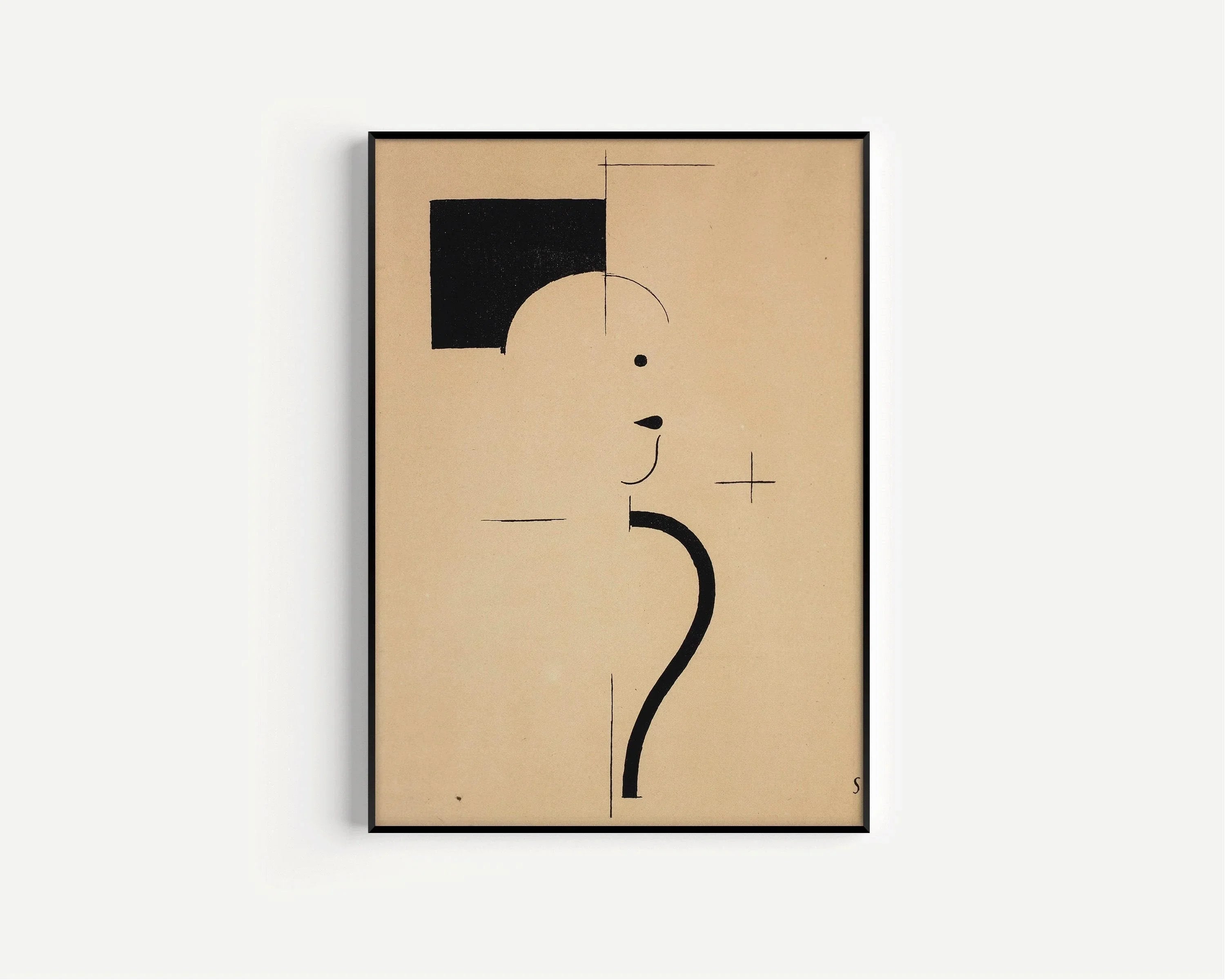 Bauhaus Art Print: Beige Black Mid - Century Modern Giclee Print - 9ArtPrints