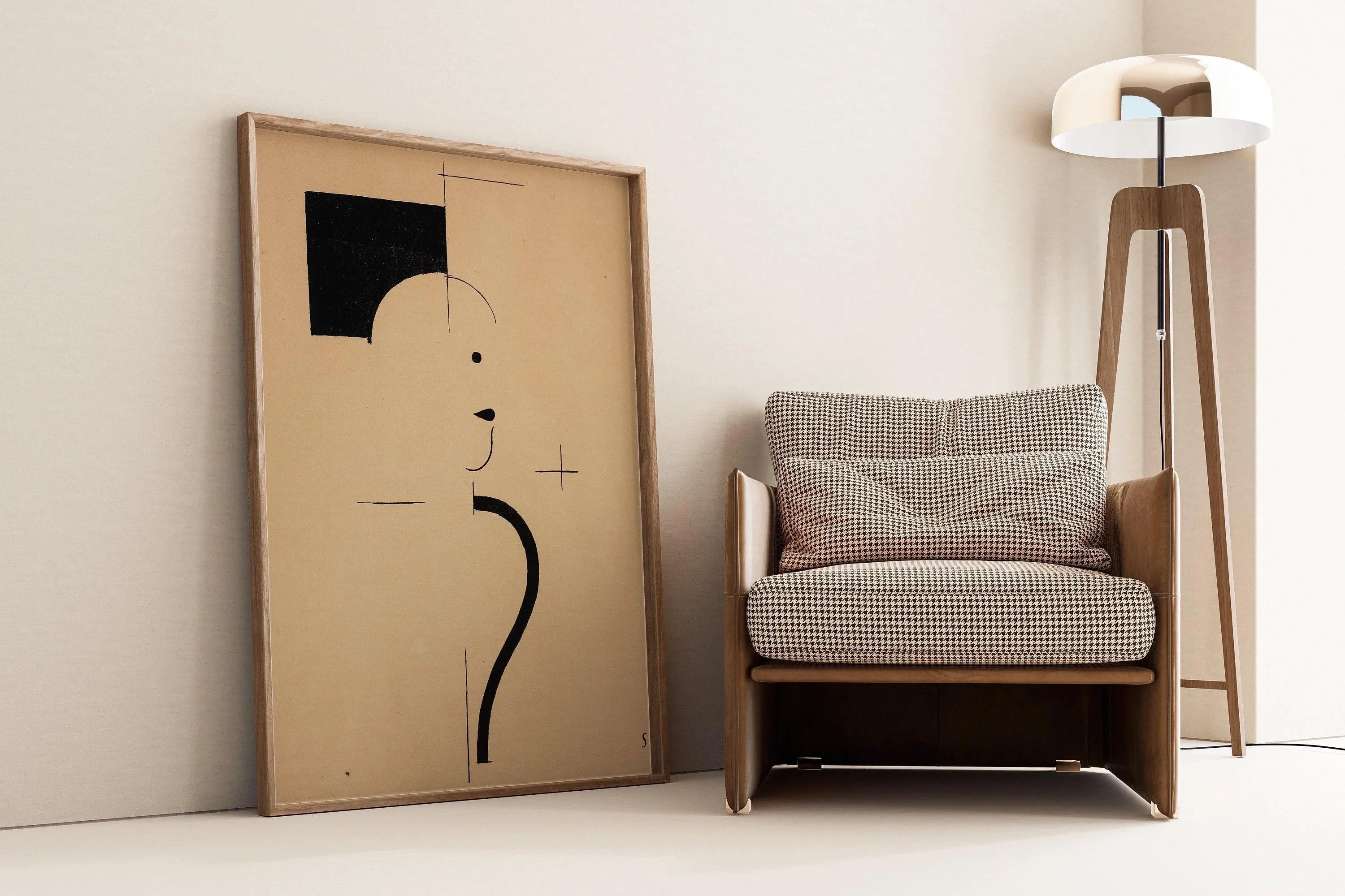 Bauhaus Art Print: Beige Black Mid - Century Modern Giclee Print - 9ArtPrints