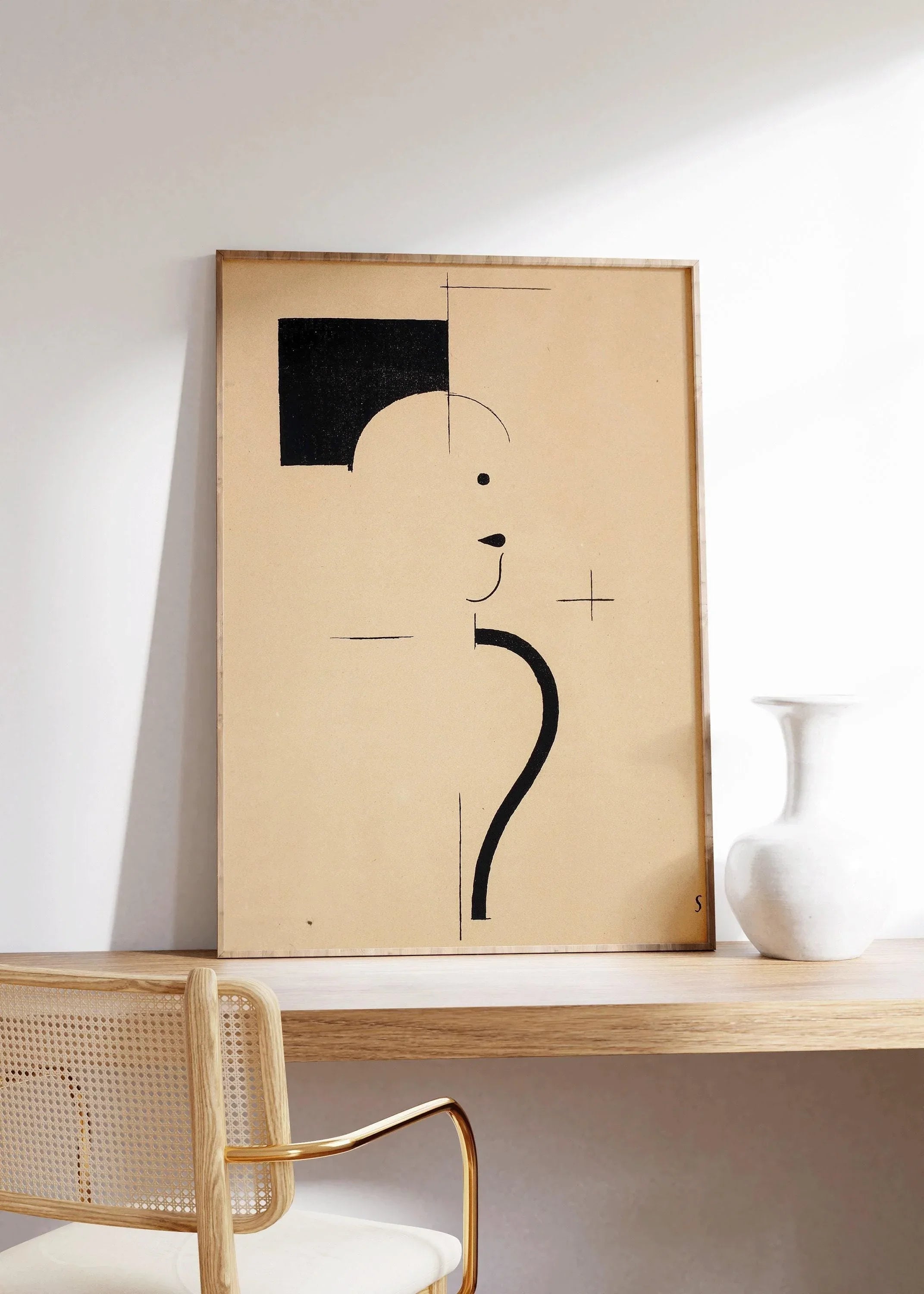 Bauhaus Art Print: Beige Black Mid - Century Modern Giclee Print - 9ArtPrints