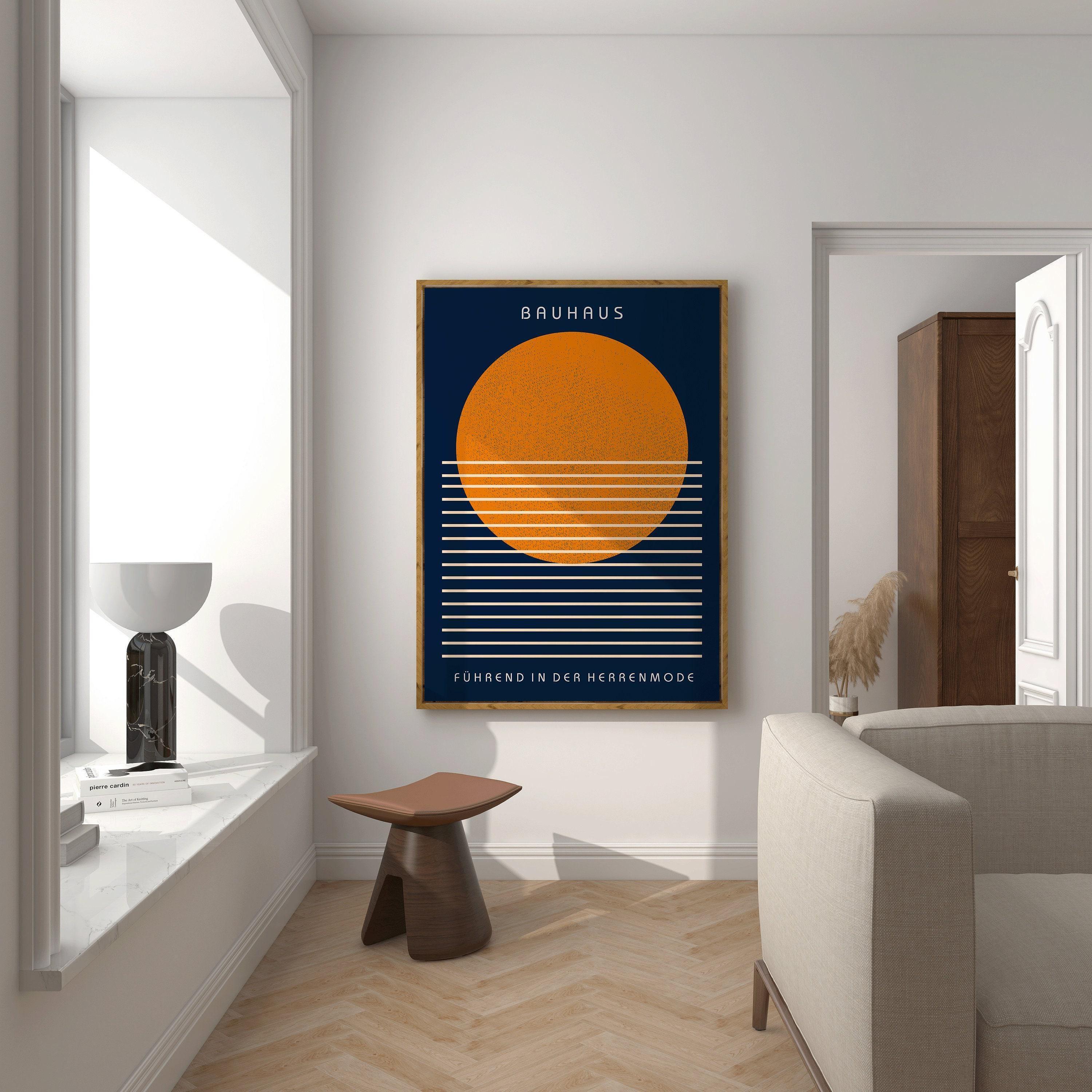 Bauhaus Art Print: Navy Blue and Orange Mid - Century Modern Giclee - 9ArtPrints