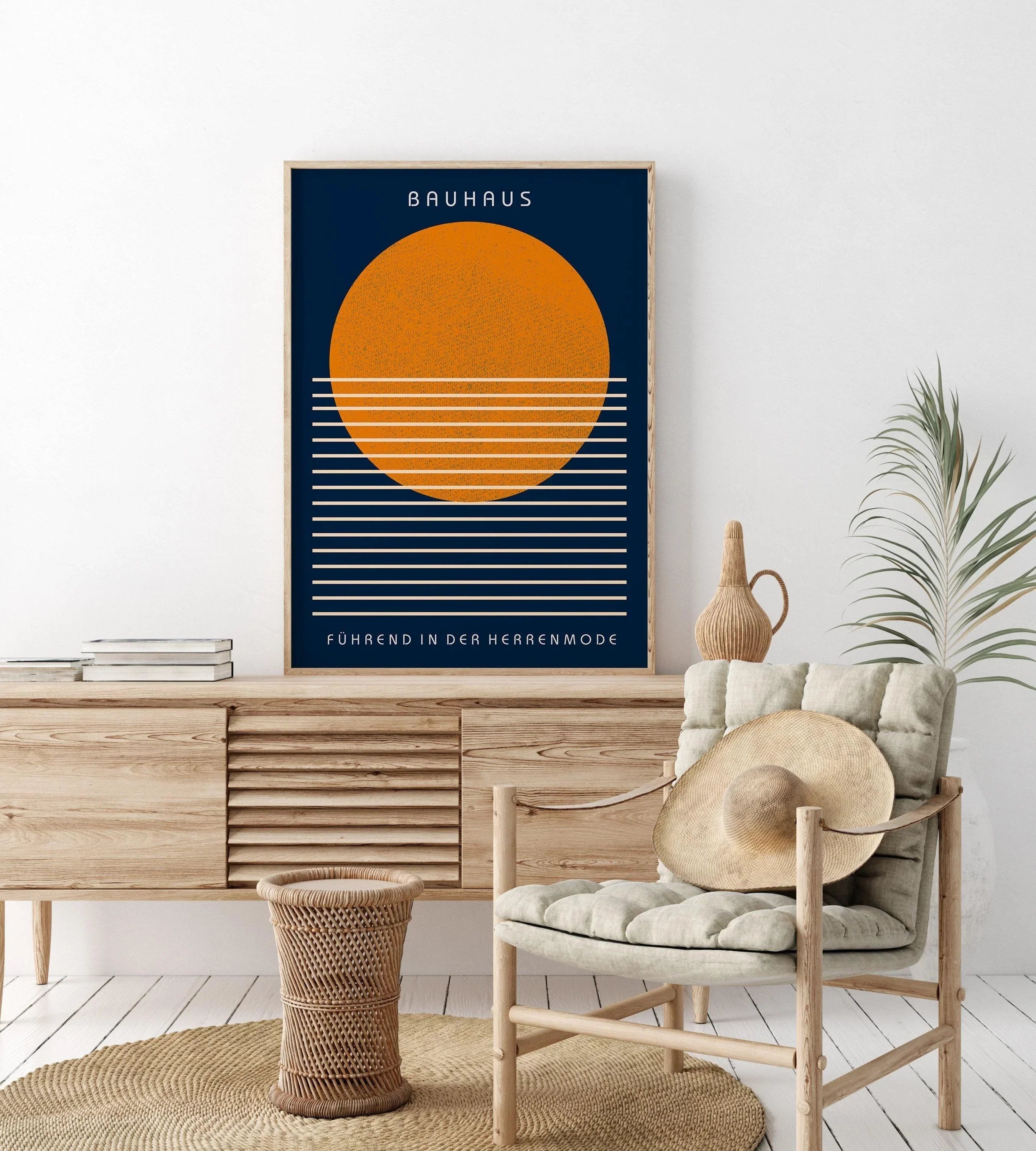 Bauhaus Art Print: Navy Blue and Orange Mid - Century Modern Giclee - 9ArtPrints