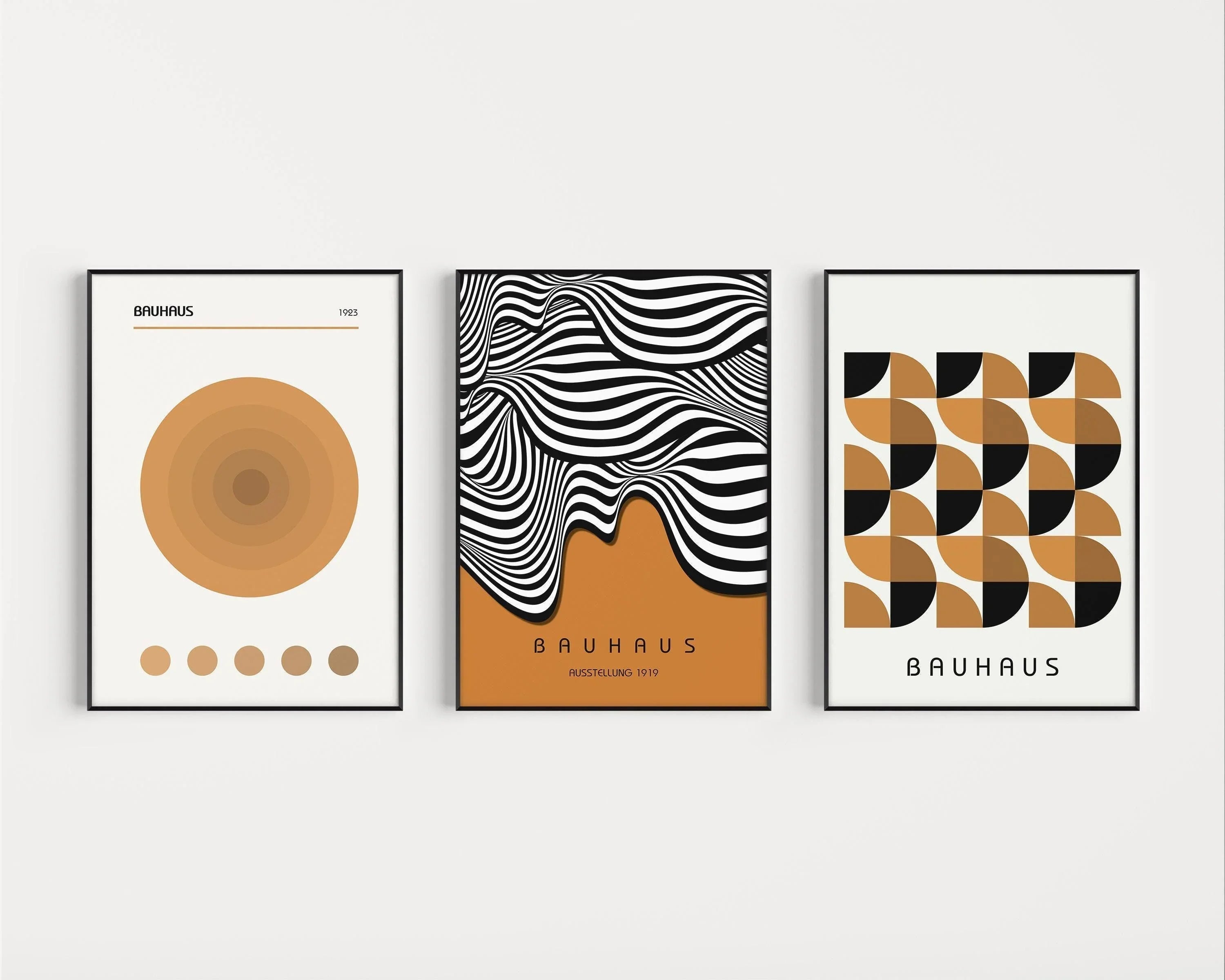 Bauhaus Art Prints: Mid - Century Modern Trio, Brown Geometric Posters - 9ArtPrints