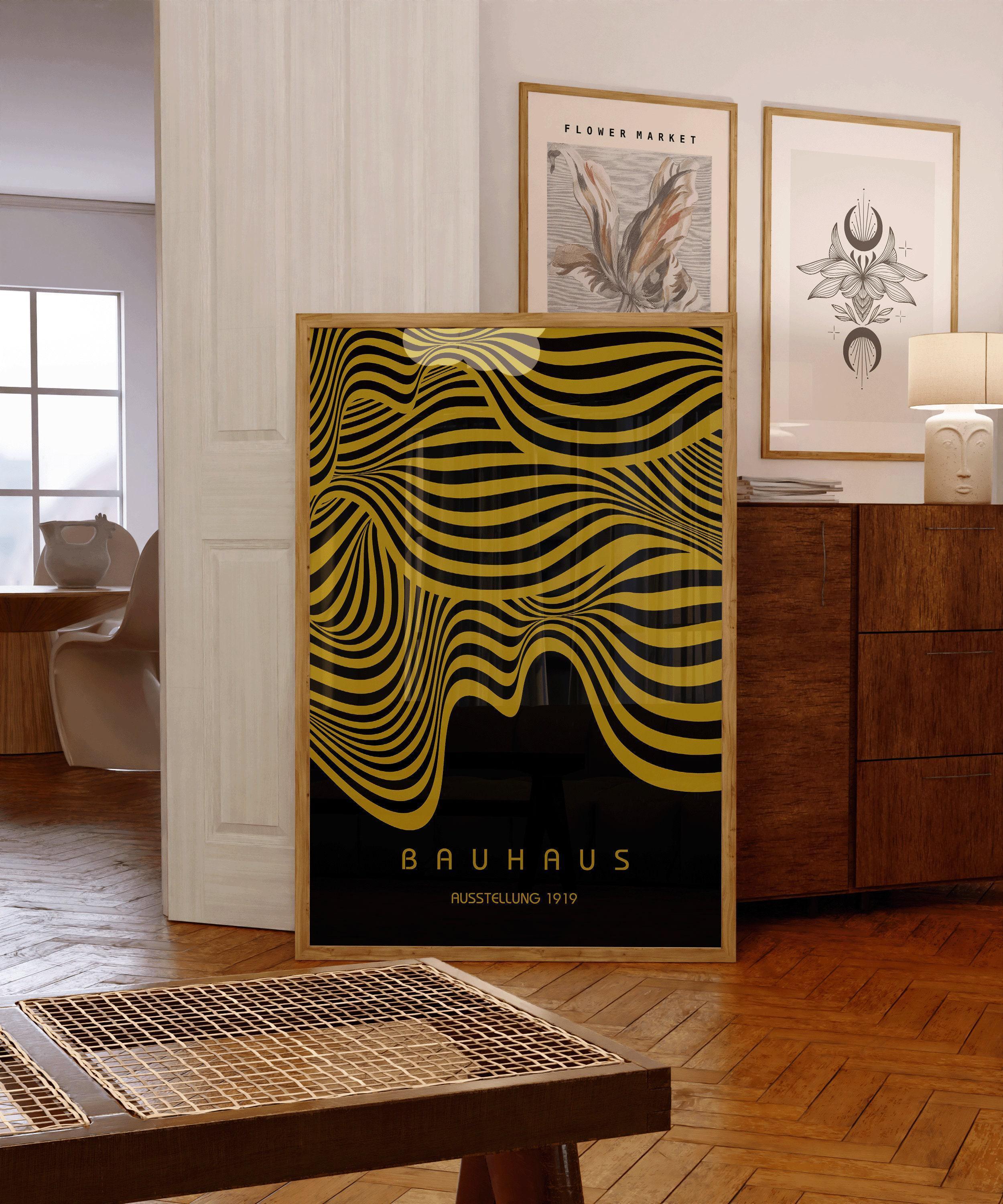 Bauhaus Ausstellung Black and Gold (Waves) PRINT | Vintage Mid - century Modern Poster