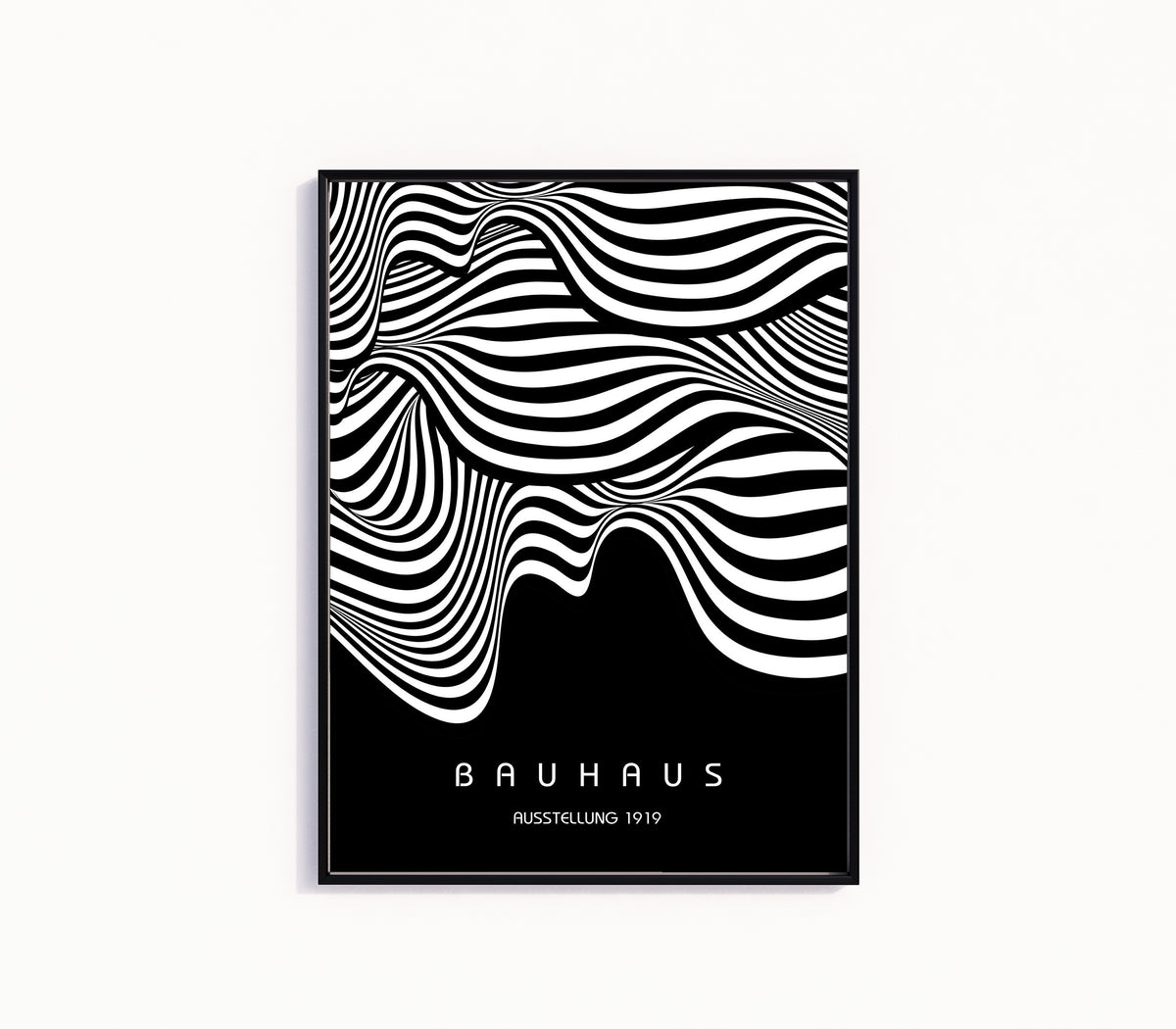 Framed art print of Ausstellung Waves by Bauhaus, in a slim black frame on a plain white wall