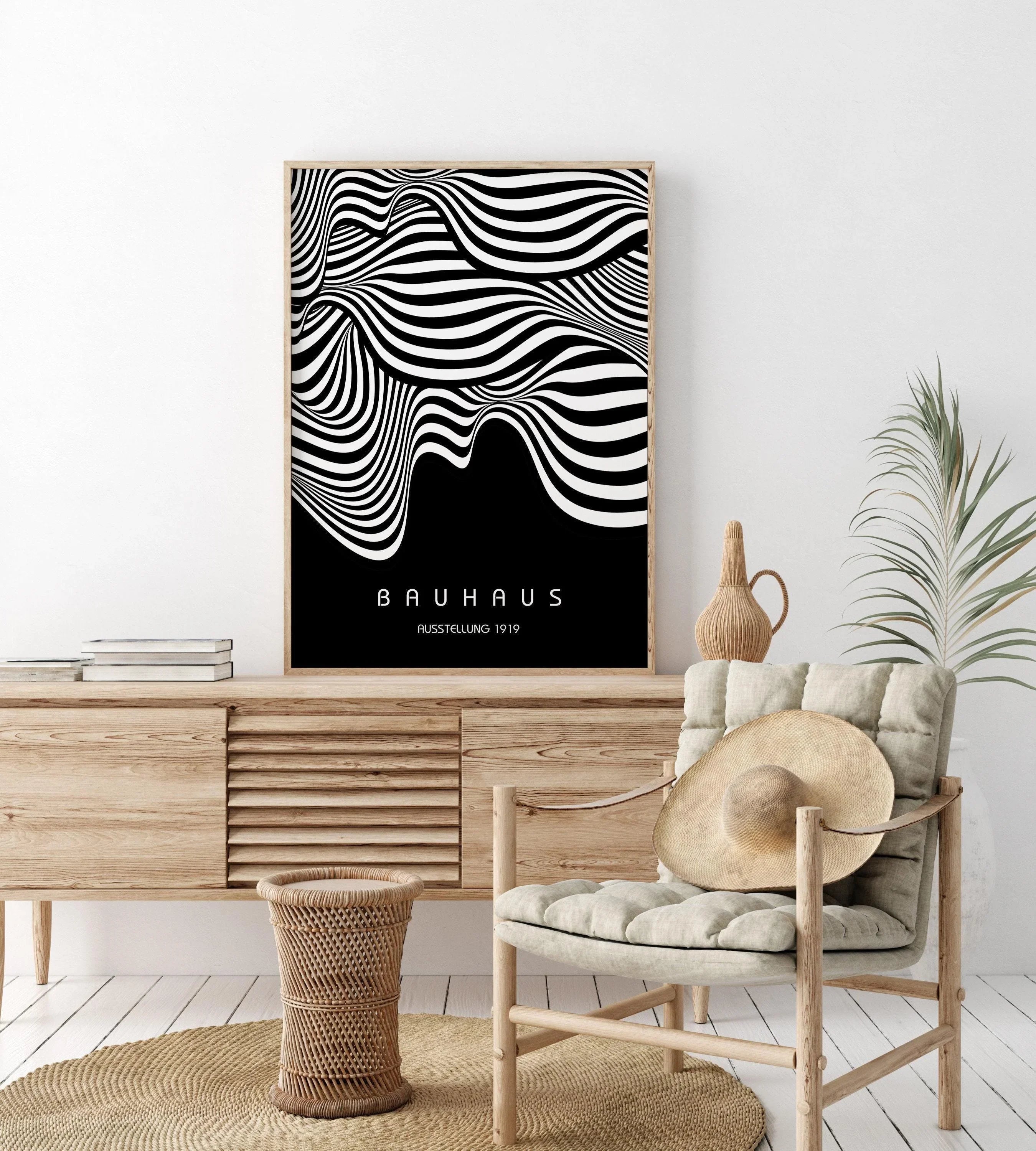 Bauhaus Ausstellung Black (Waves) PRINT | Vintage Mid - century Modern Poster