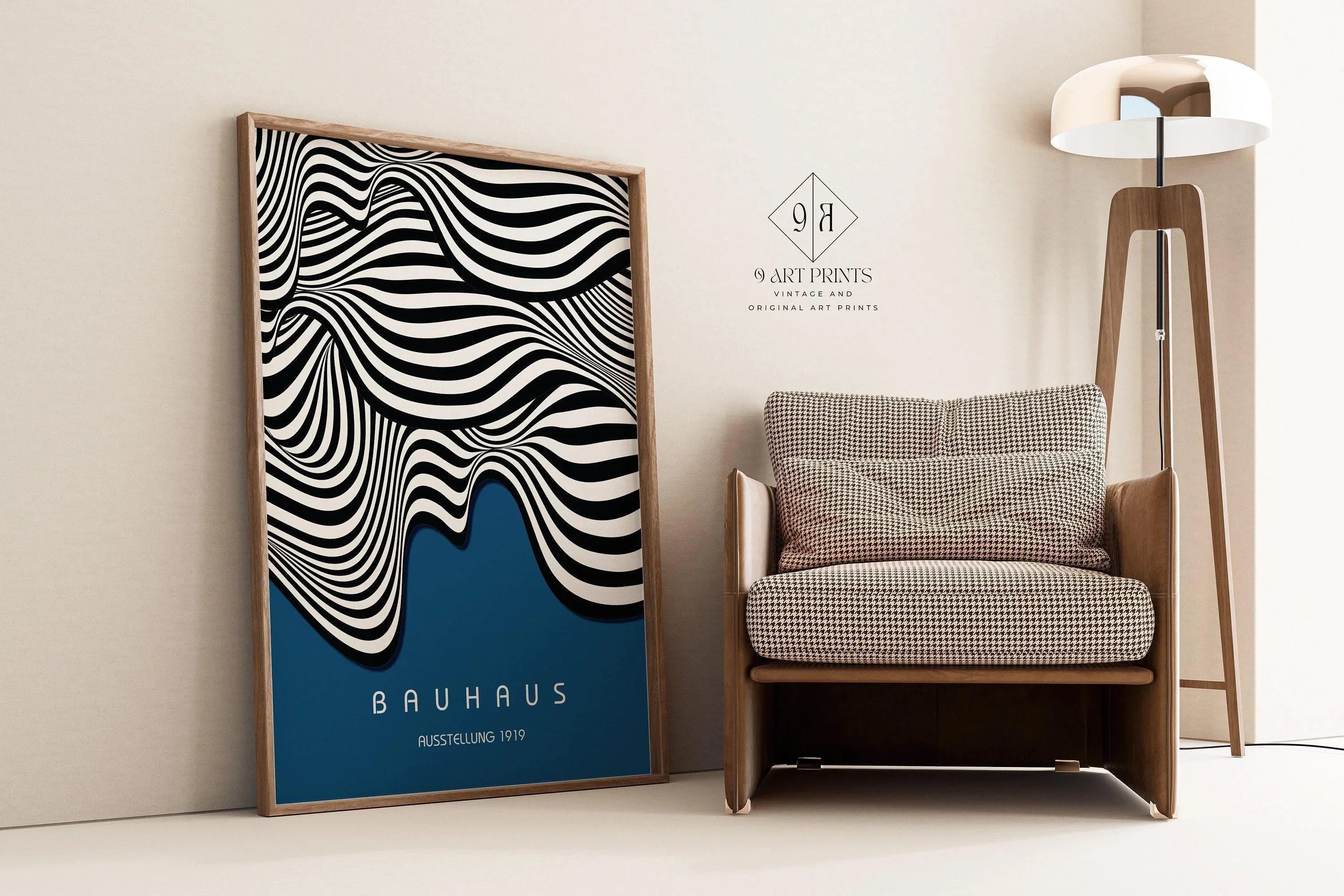 Bauhaus Ausstellung Blue (Waves) PRINT | Vintage Mid - century Modern Poster