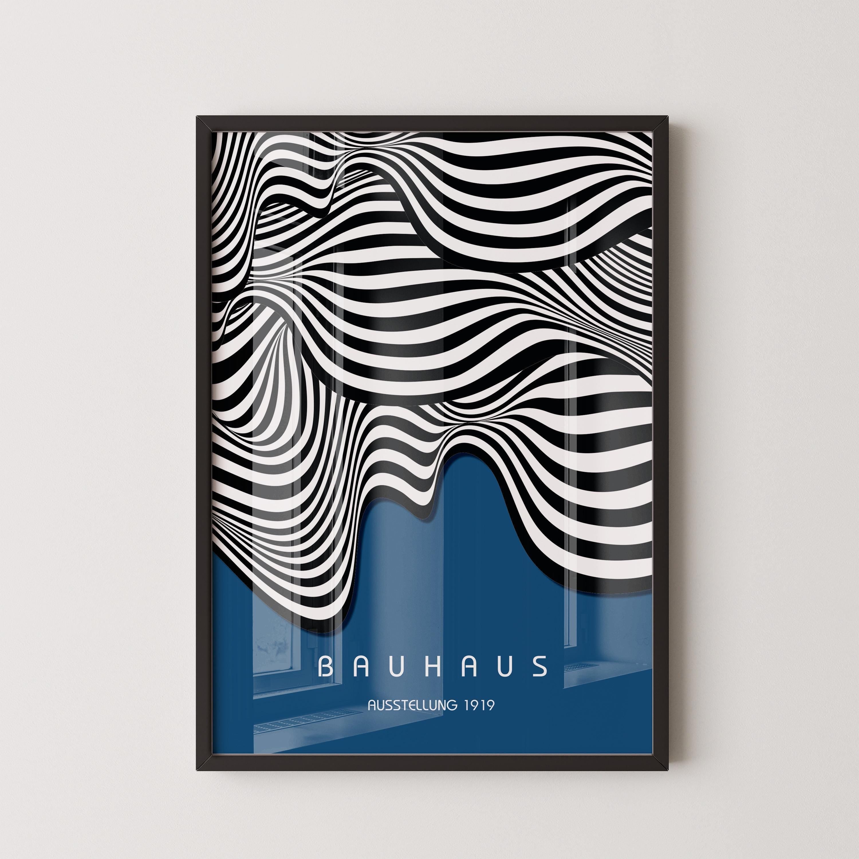 Bauhaus Ausstellung Blue (Waves) PRINT | Vintage Mid - century Modern Poster