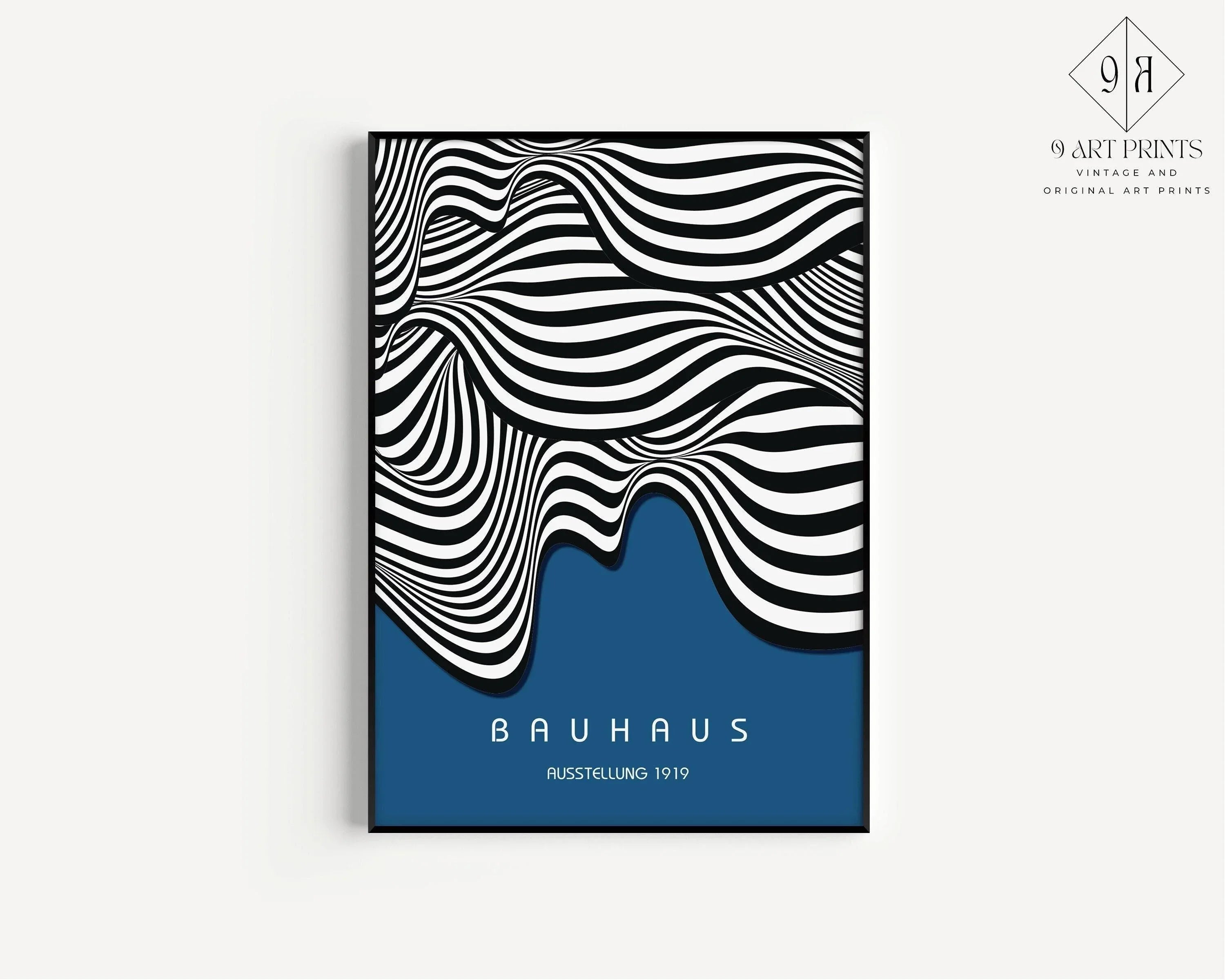 Bauhaus Ausstellung Blue (Waves) PRINT | Vintage Mid - century Modern Poster