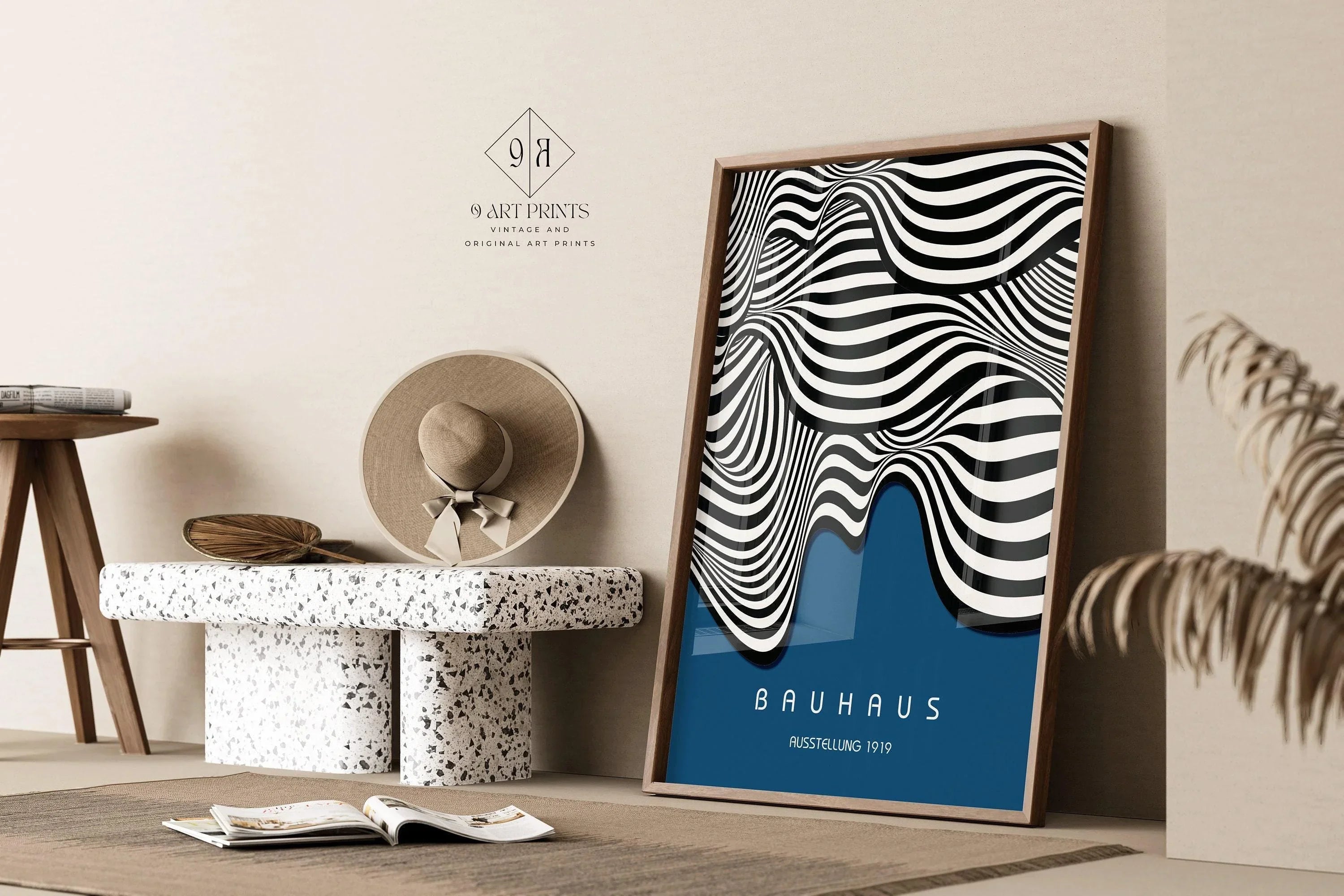 Bauhaus Ausstellung Blue (Waves) PRINT | Vintage Mid - century Modern Poster