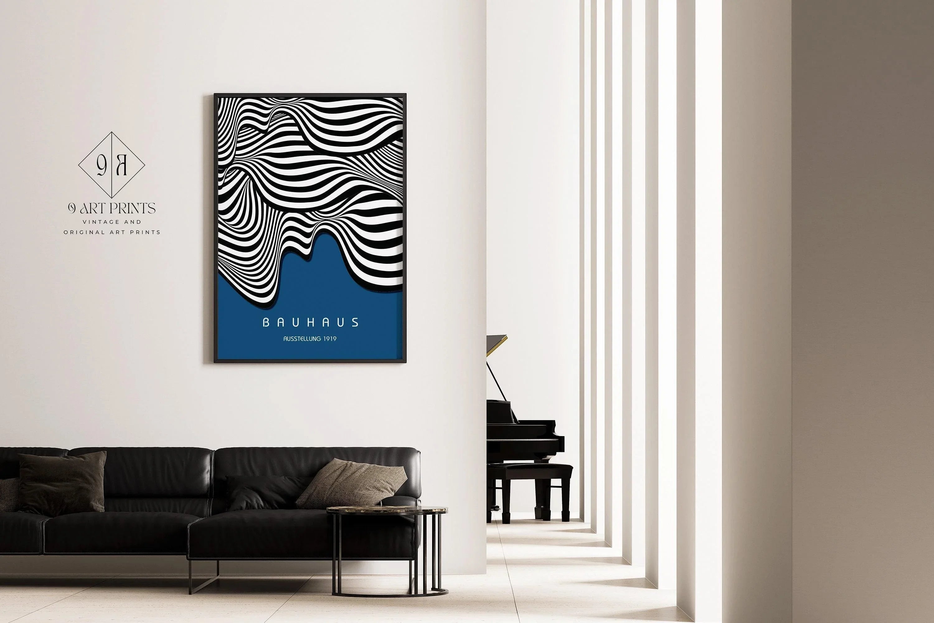 Bauhaus Ausstellung Blue (Waves) PRINT | Vintage Mid - century Modern Poster