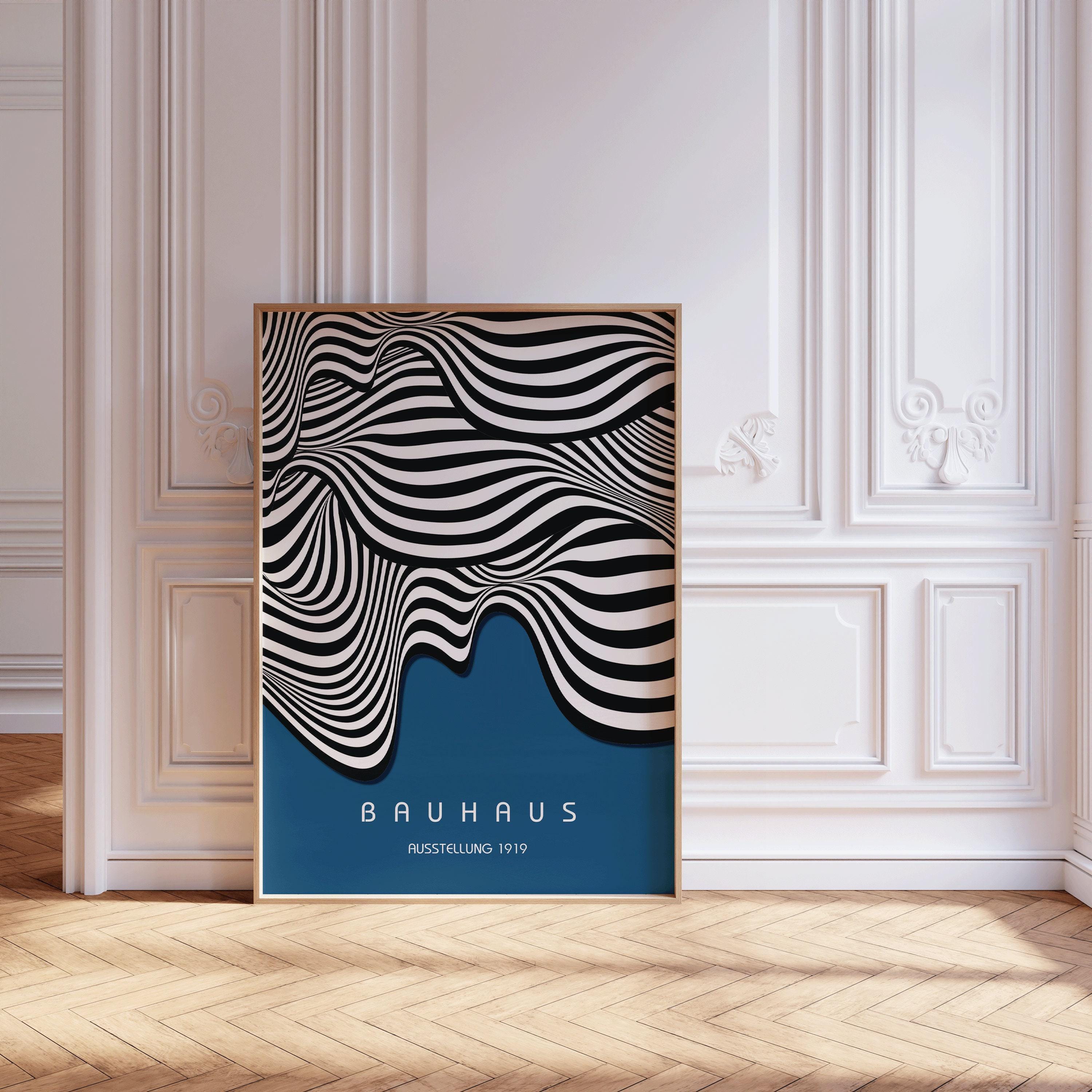 Bauhaus Ausstellung Blue (Waves) PRINT | Vintage Mid - century Modern Poster