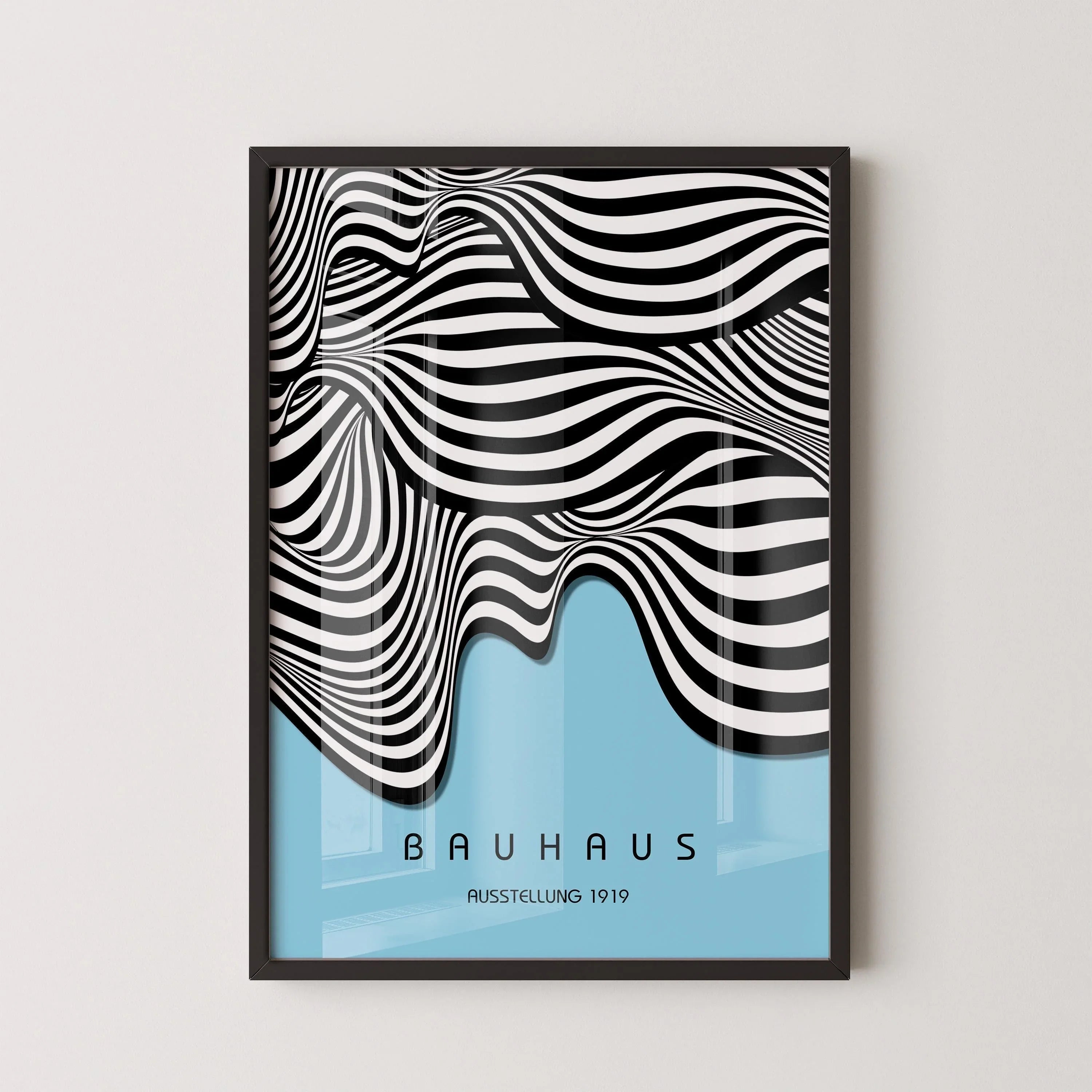Bauhaus Ausstellung Blue (Waves) PRINT | Vintage Mid - century Modern Poster
