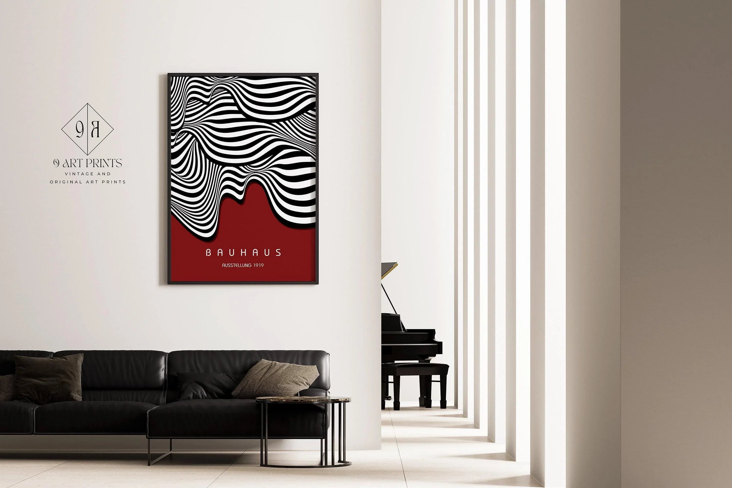 Bauhaus Ausstellung Dark Red (Waves) PRINT | Vintage Mid - century Modern Poster (Available handframed or unframed) - 9ArtPrints