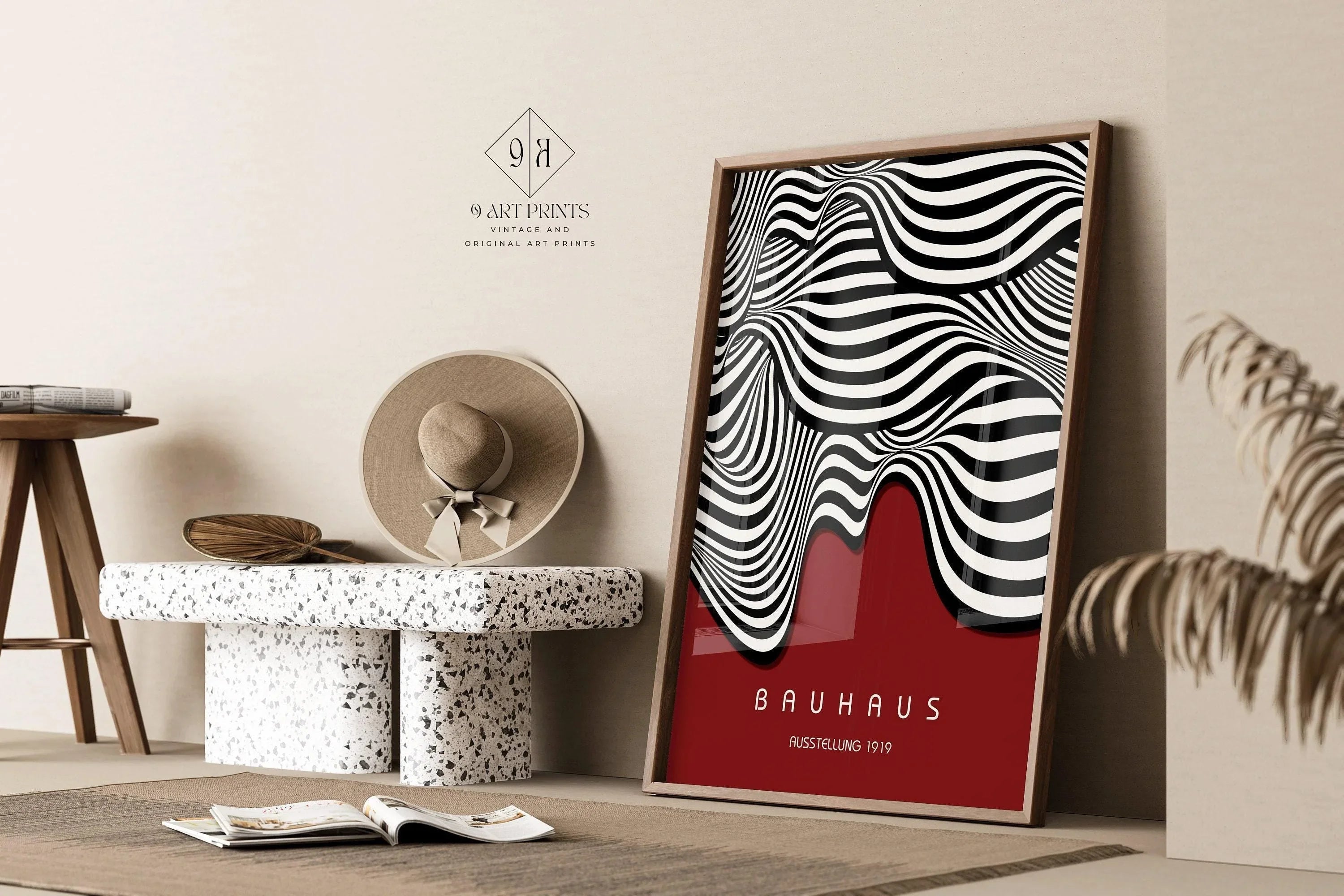 Bauhaus Ausstellung Dark Red (Waves) PRINT | Vintage Mid - century Modern Poster (Available handframed or unframed) - 9ArtPrints