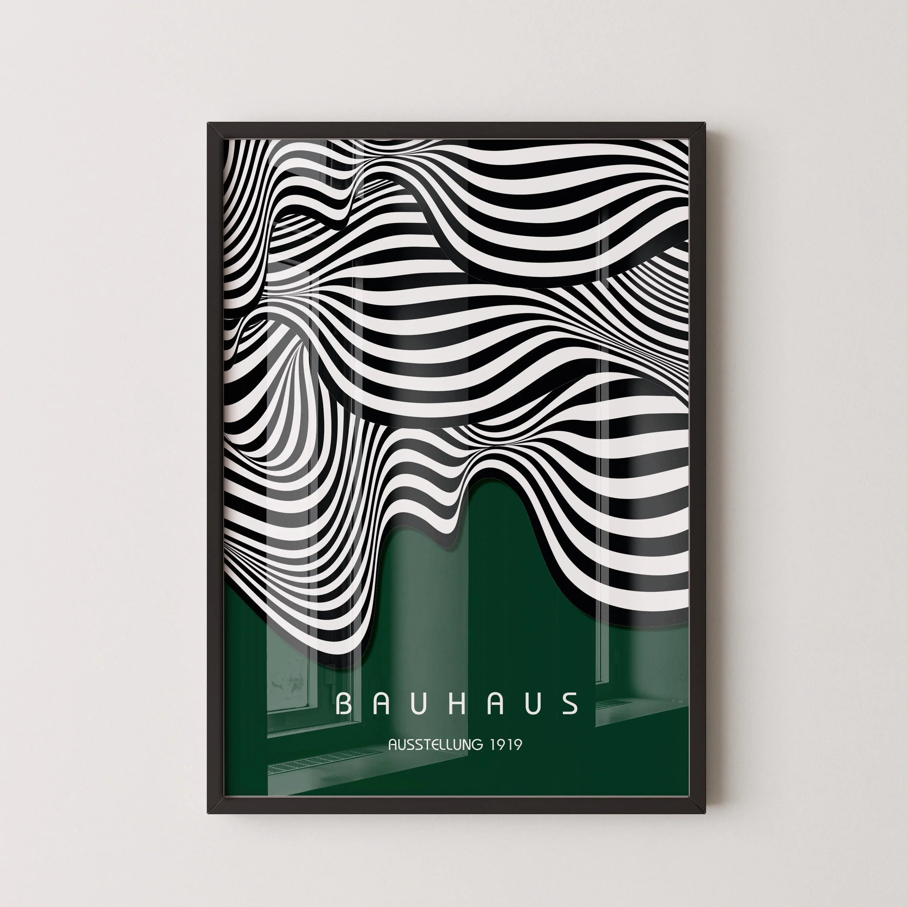Bauhaus Ausstellung Forest Green (Waves) PRINT | Vintage Mid - century Modern Poster
