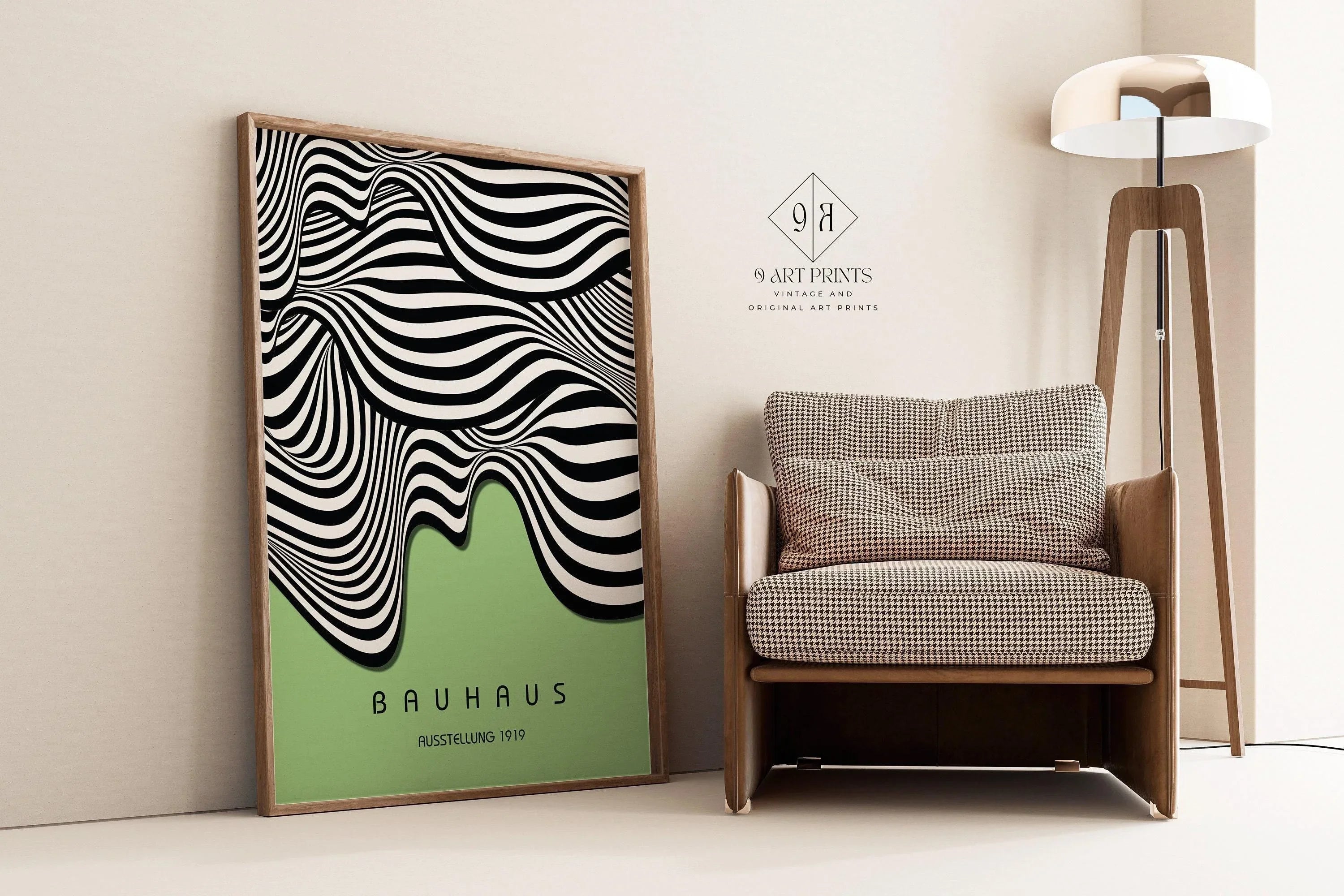 Bauhaus Ausstellung Light Green (Waves) PRINT | Vintage Mid - century Modern Poster
