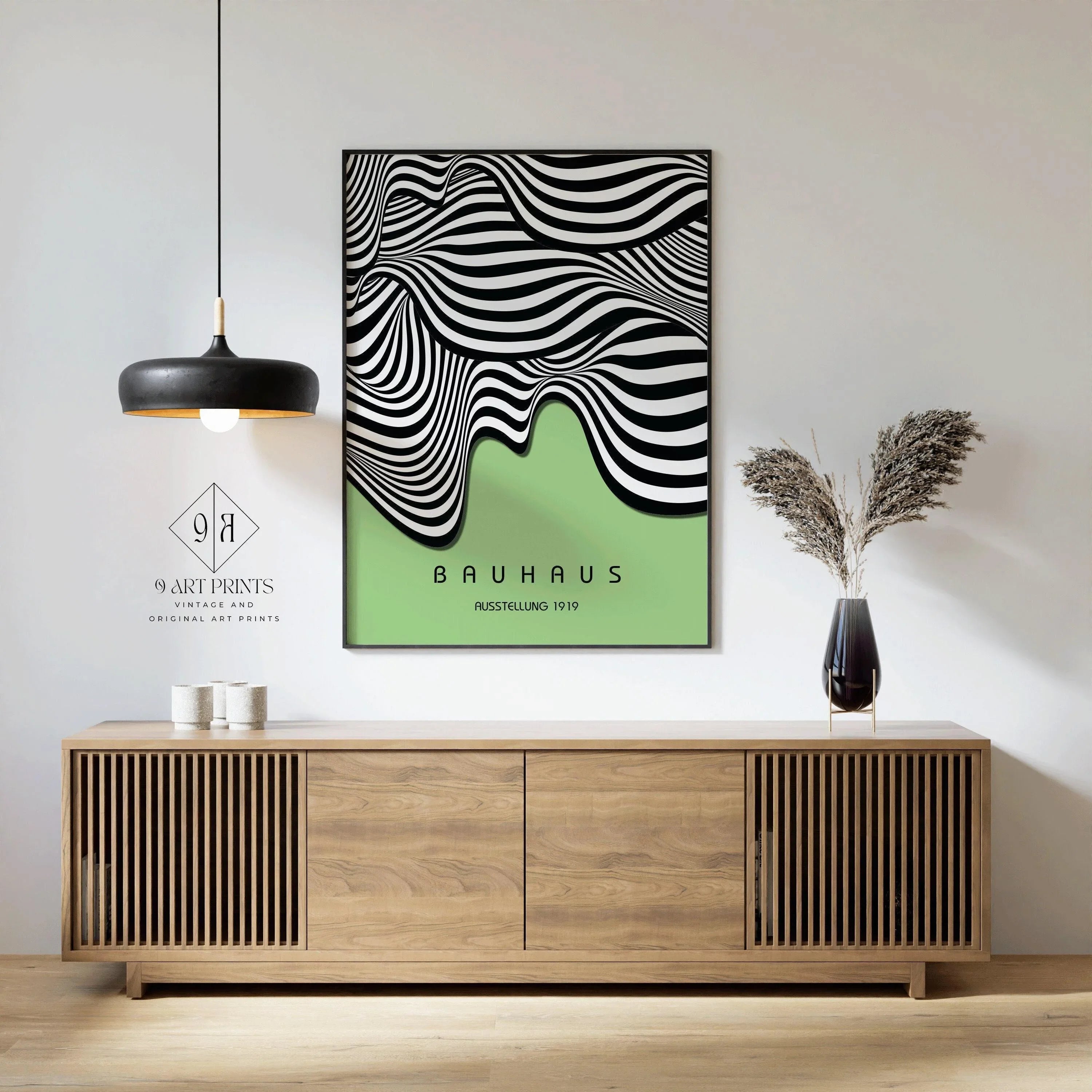 Bauhaus Ausstellung Light Green (Waves) PRINT | Vintage Mid - century Modern Poster