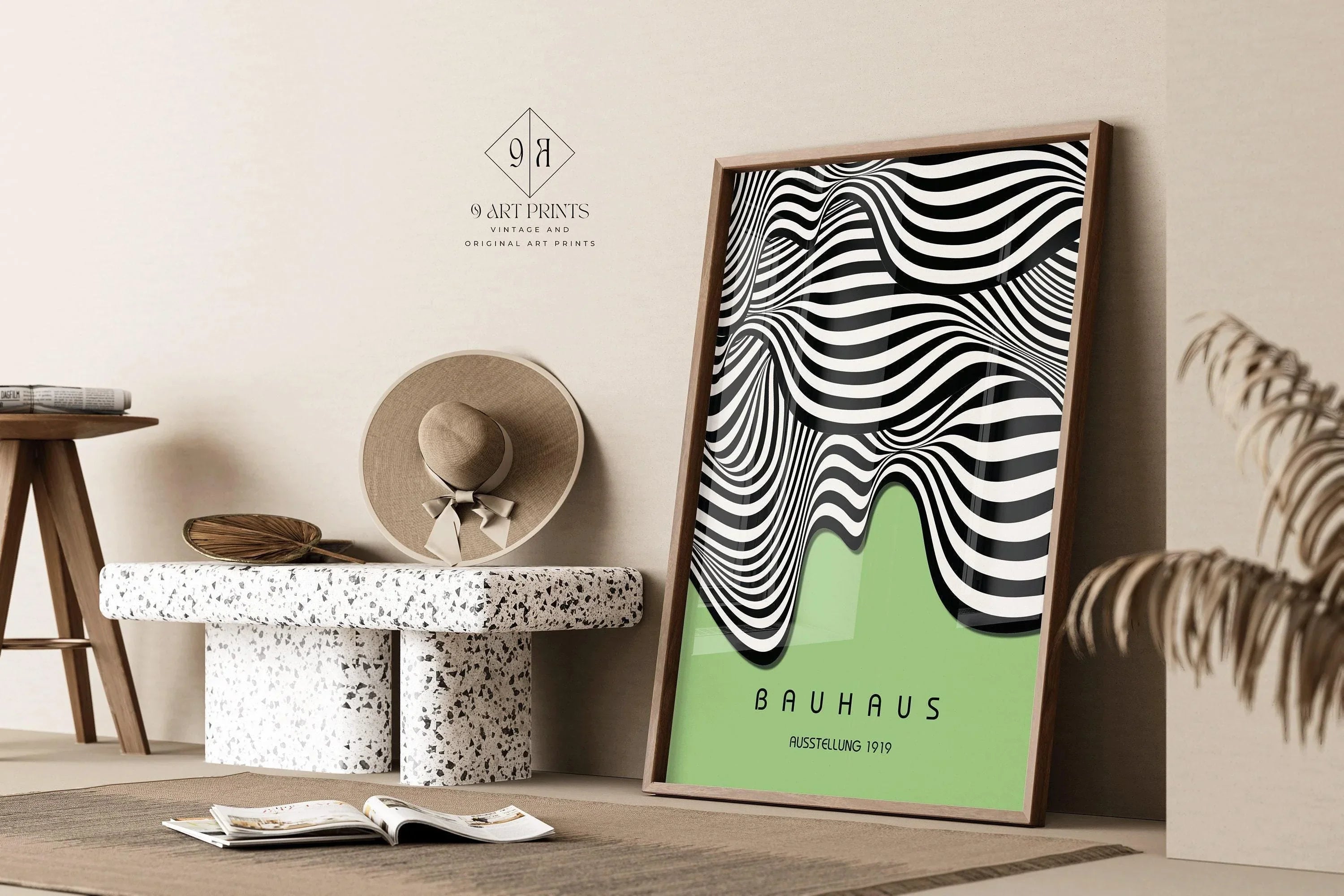 Bauhaus Ausstellung Light Green (Waves) PRINT | Vintage Mid - century Modern Poster