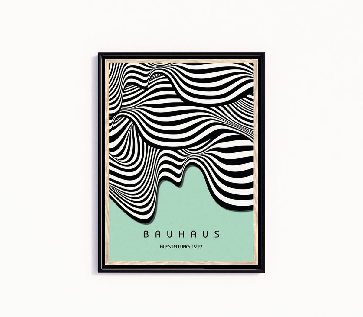 Framed art print of Ausstellung Waves by Bauhaus, in a slim black frame on a plain white wall