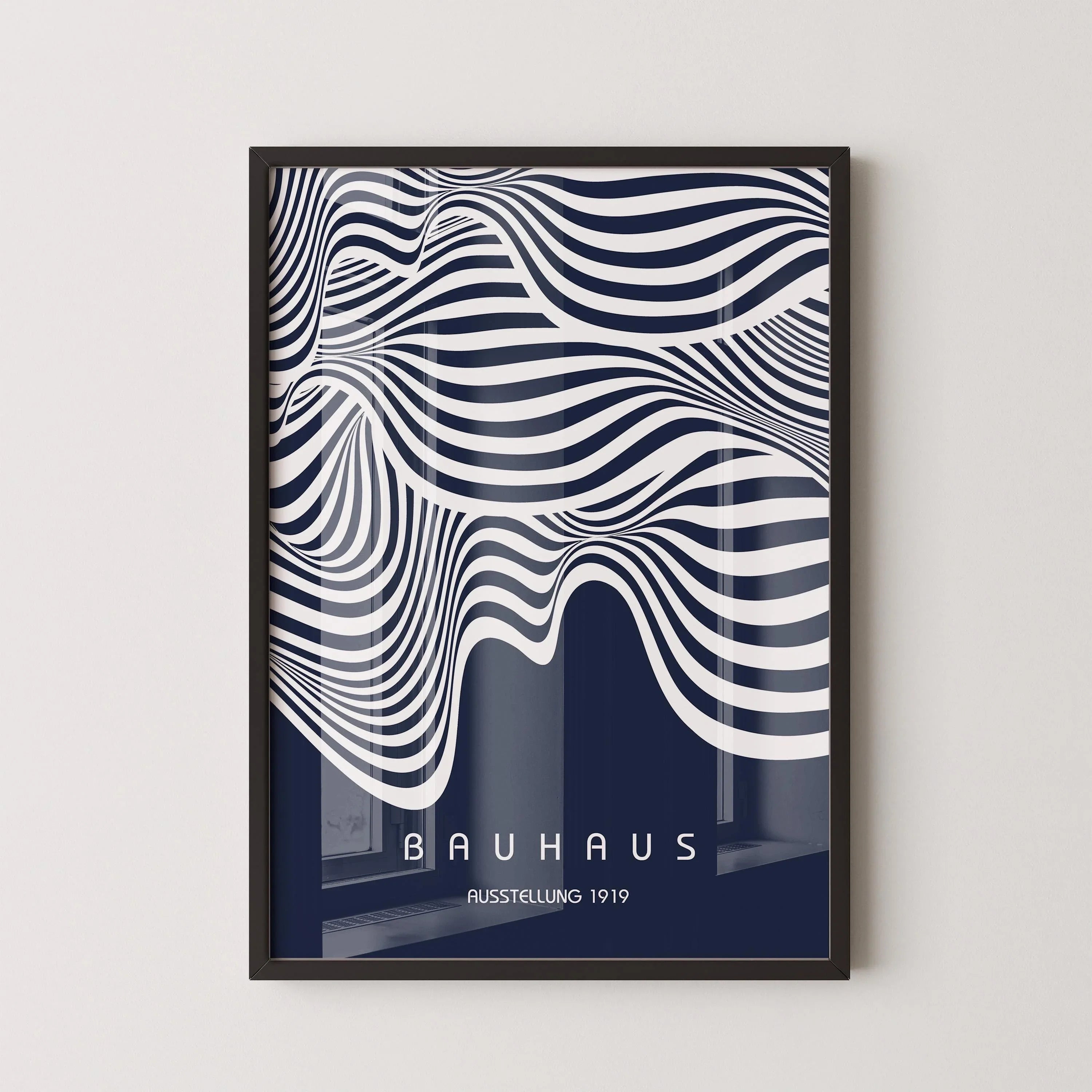 Bauhaus Ausstellung Navy Blue (Waves) PRINT | Vintage Mid - century Modern Poster