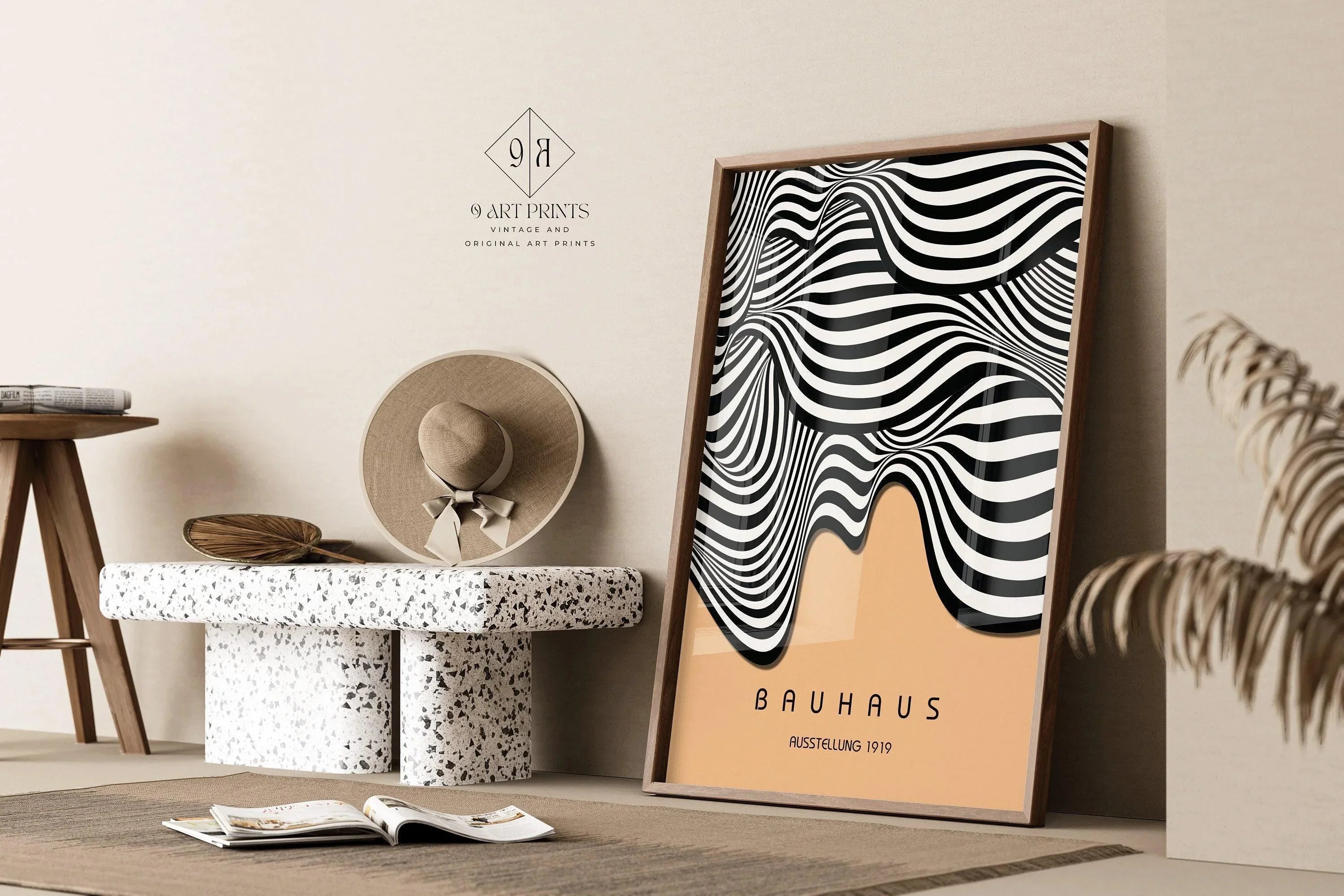 Bauhaus Ausstellung Peach (Waves) PRINT | Vintage Mid - century Modern Poster