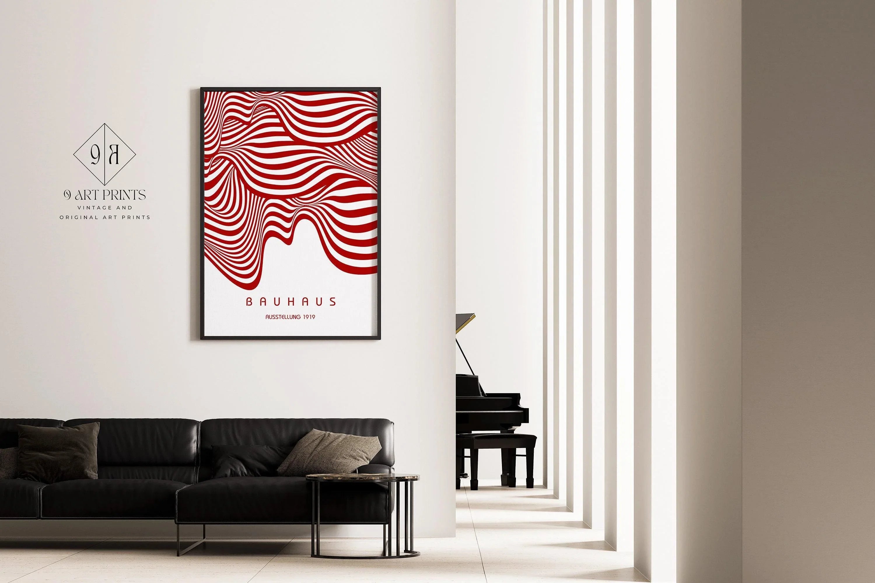 Bauhaus Ausstellung Red and White (Waves) PRINT | Vintage Mid - century Modern Poster