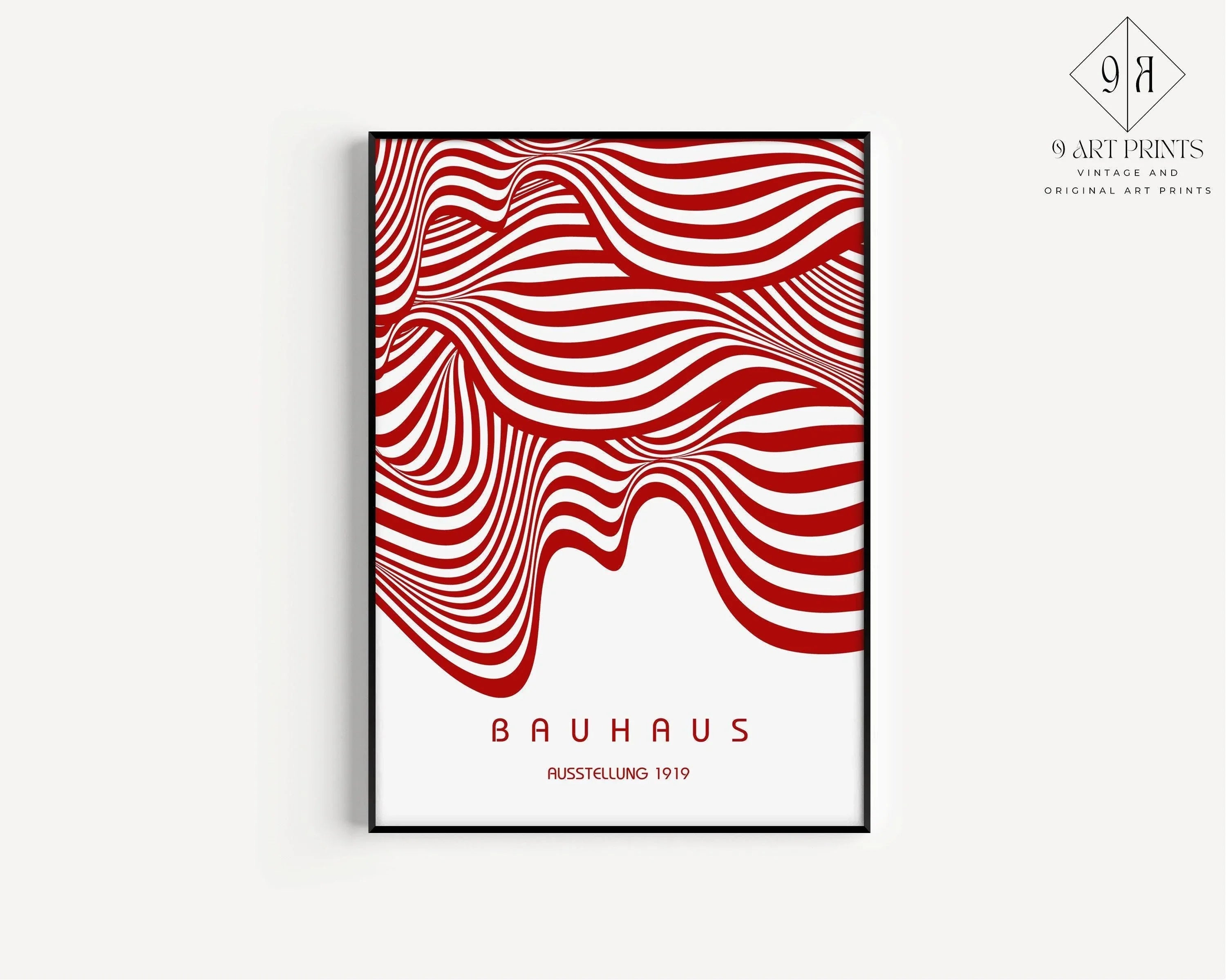 Bauhaus Ausstellung Red and White (Waves) PRINT | Vintage Mid - century Modern Poster