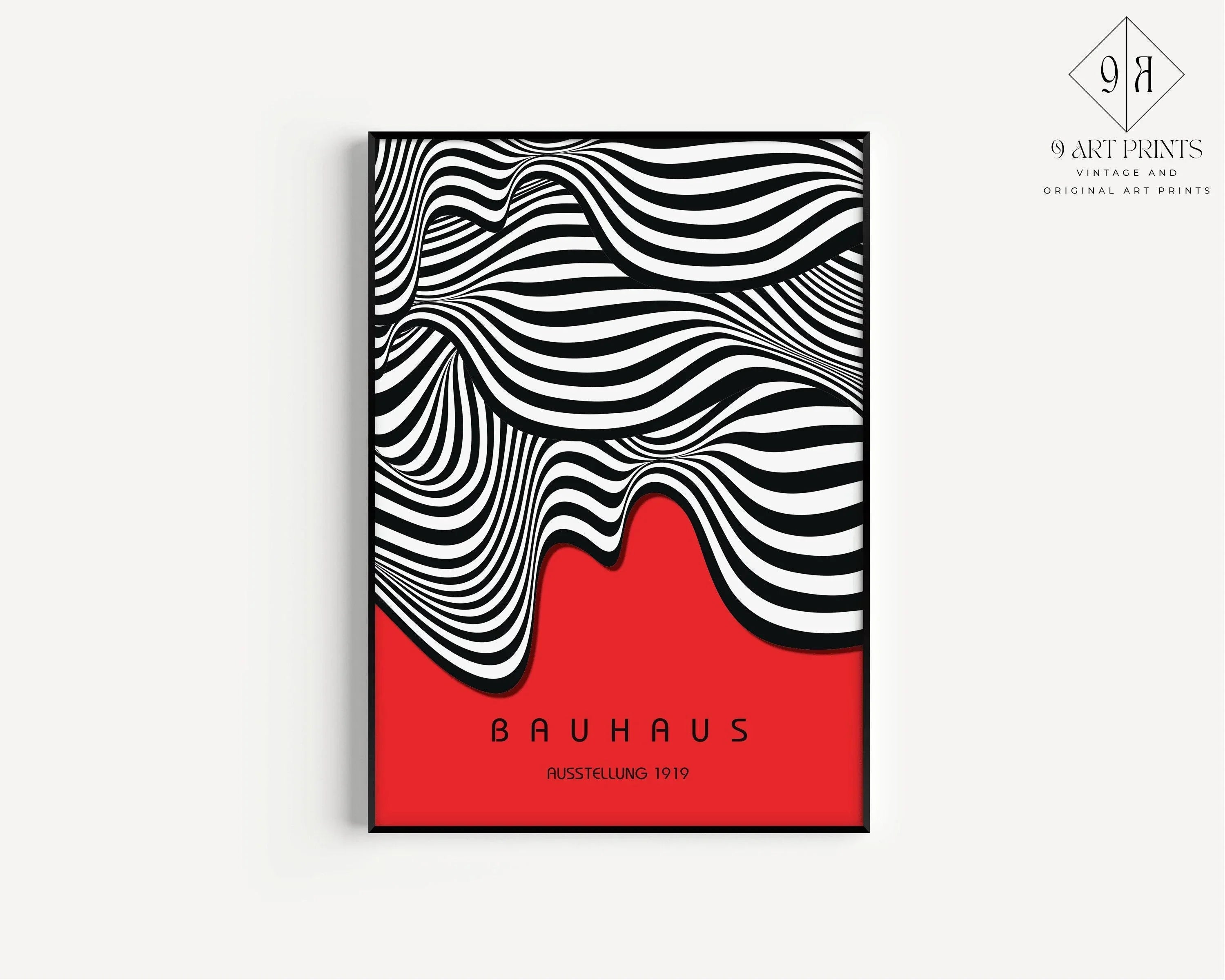 Bauhaus Ausstellung Red (Waves) PRINT | Vintage Mid - century Modern Poster